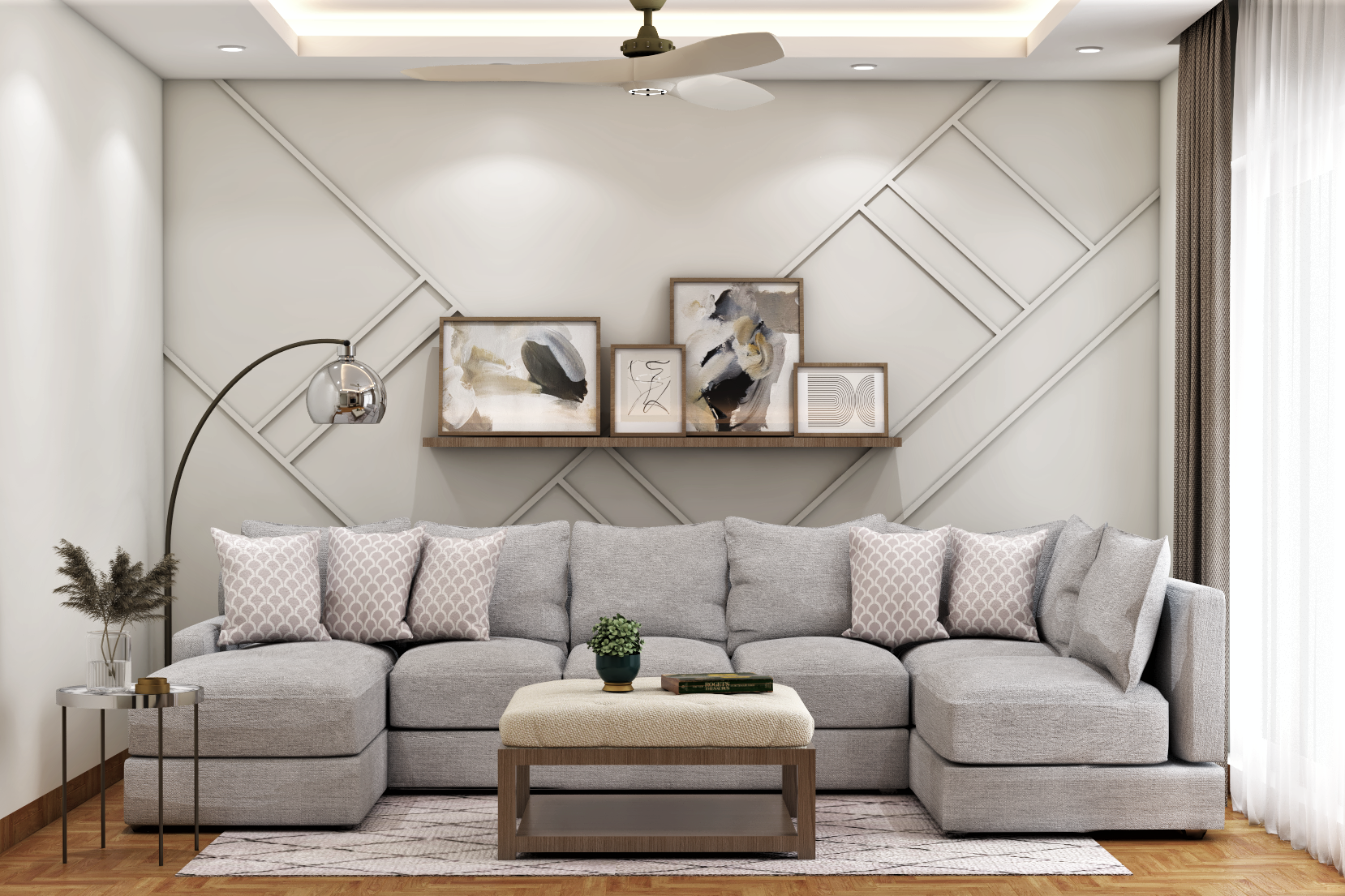 Grey Toned Compact Sized Modern Themed Living Room Design | Livspace