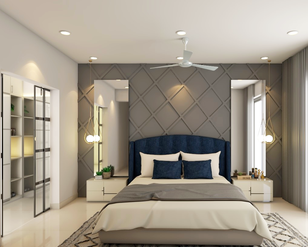 Contemporary Spacious Master Bedroom Design Idea with Textured Wall ...