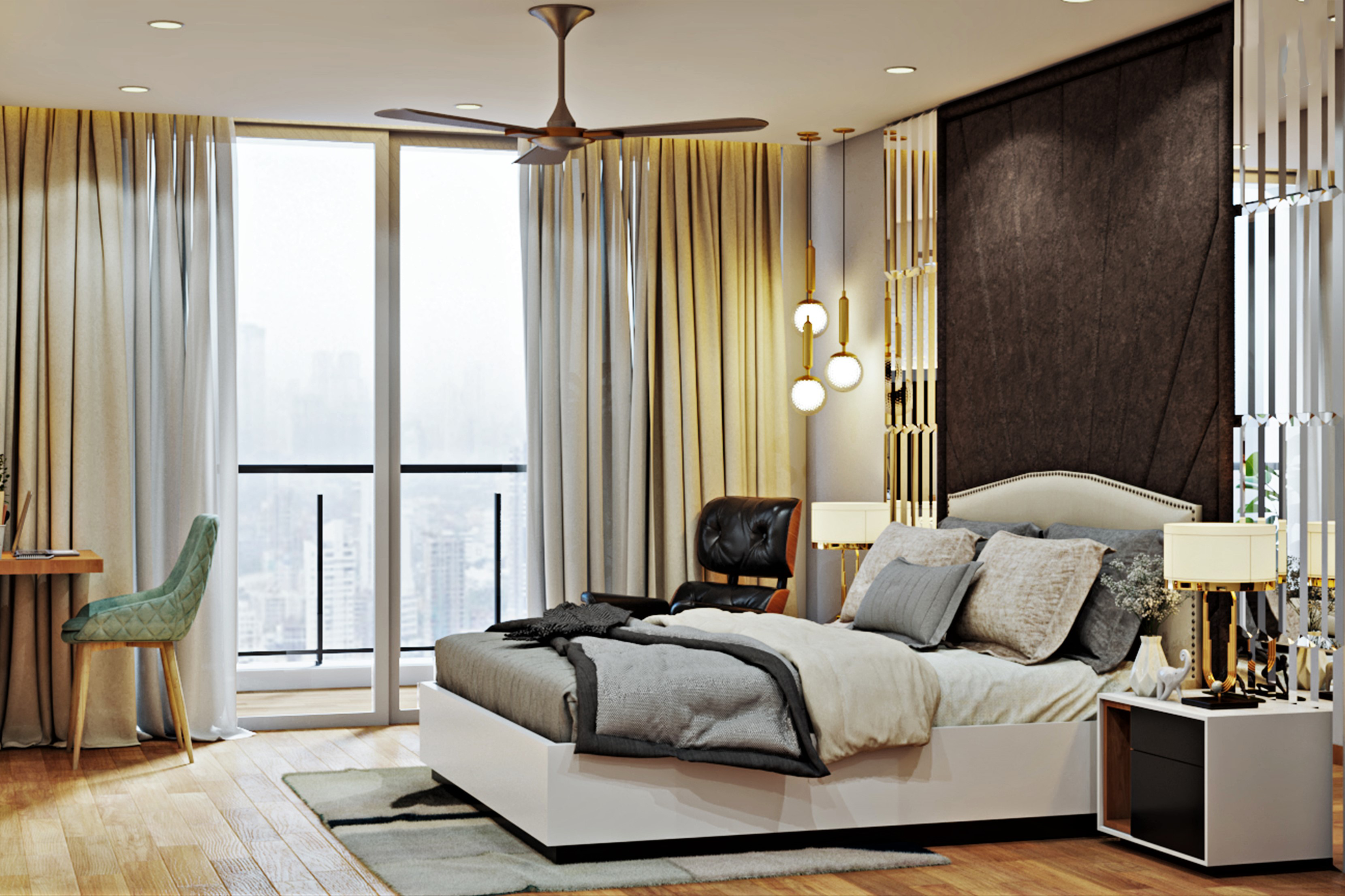 Spacious Brown And Cream Bedroom Wall Design | Livspace