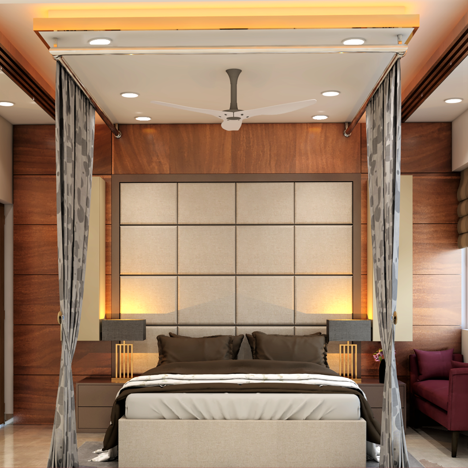 Spacious Wood And White Master Bedroom Design | Livspace