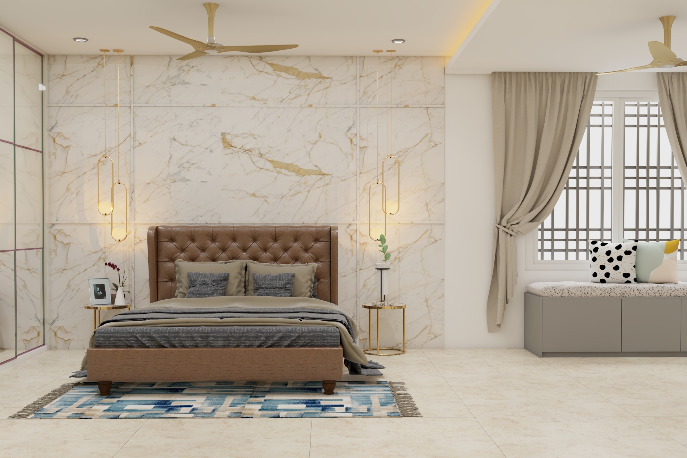 Spacious Master Bedroom With White Marble & Contemporary Interiors ...