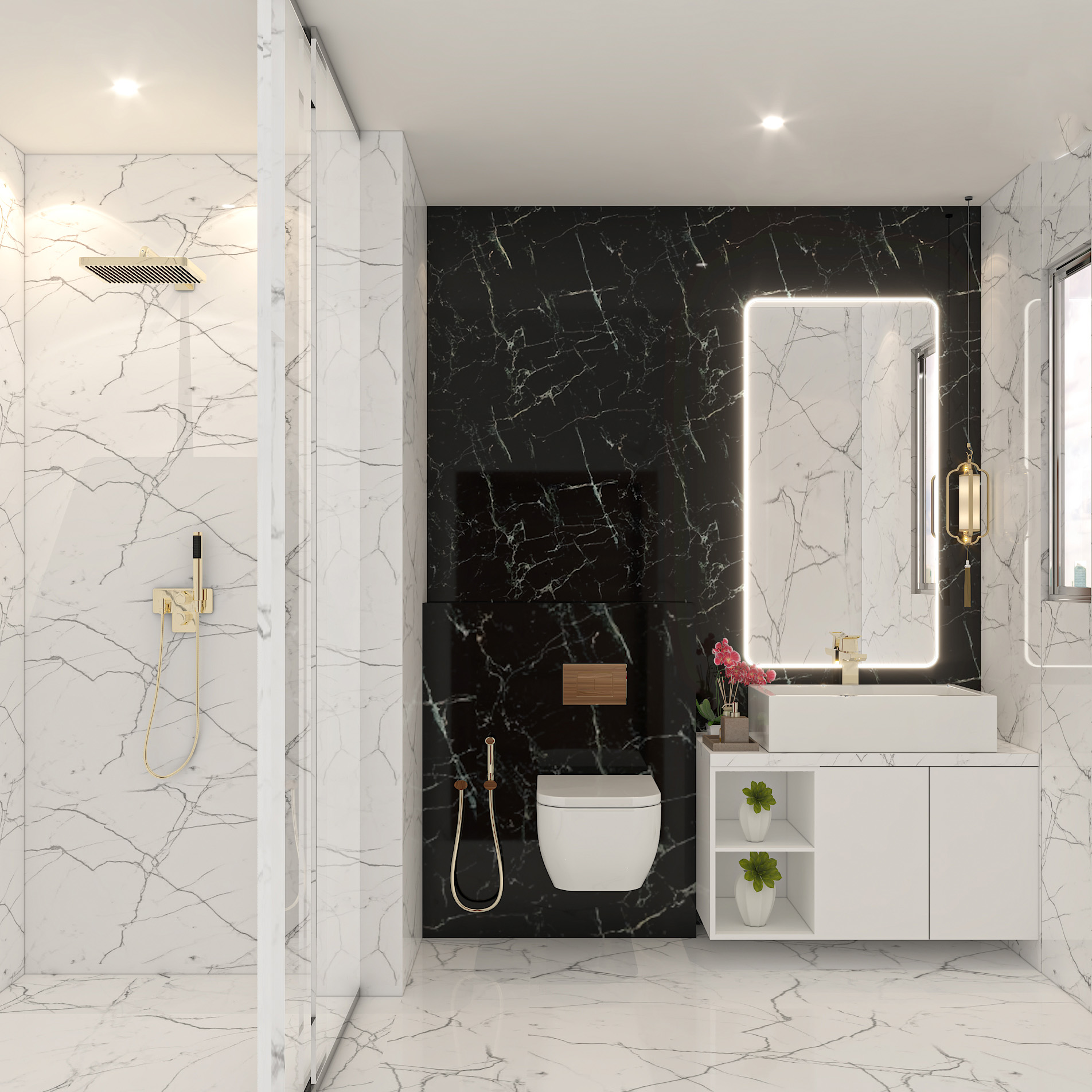 Black And White Bathroom Design With A Vanity Unit | Livspace