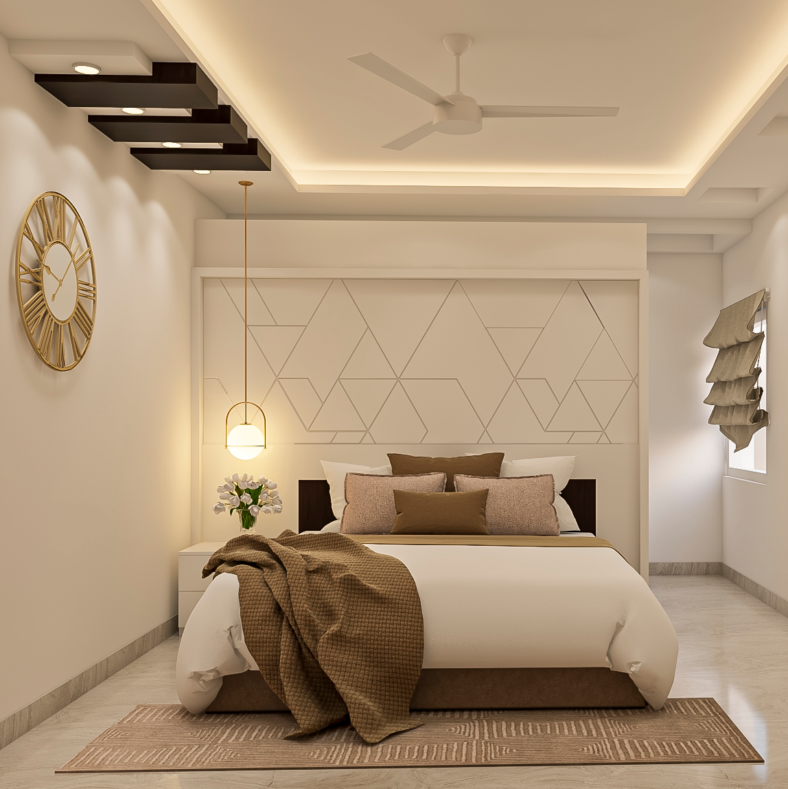Gypsum False Ceiling Design With Cove Lights And Pendant Light | Livspace