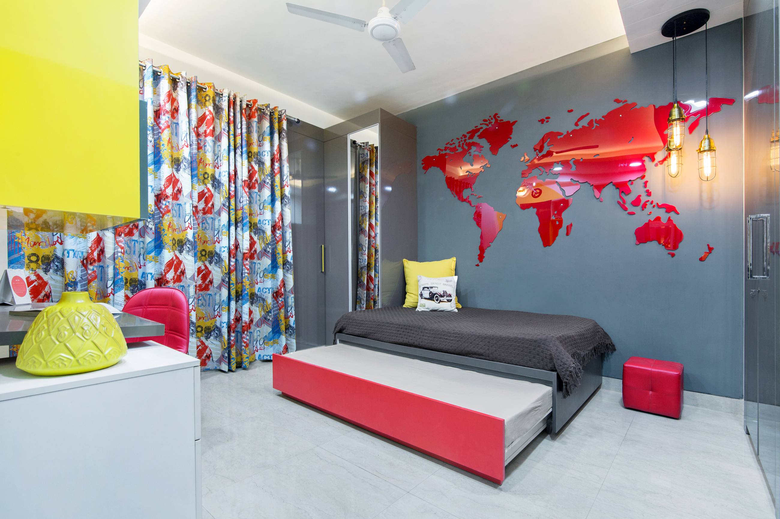 Compact Kid's Room Featuring A World Map As Wall Decor | Livspace