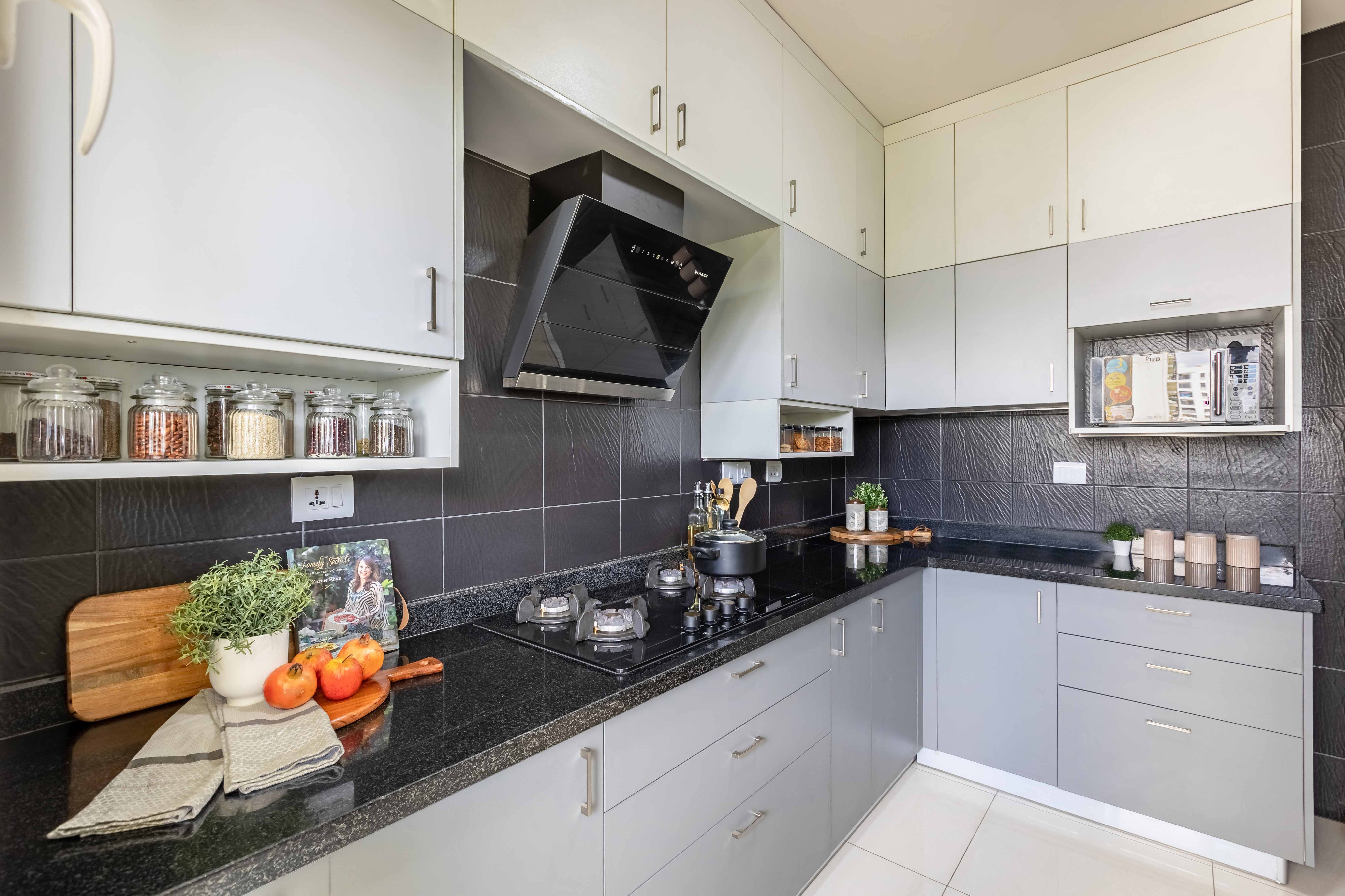 Grey And White Modern Kitchen Design | Livspace
