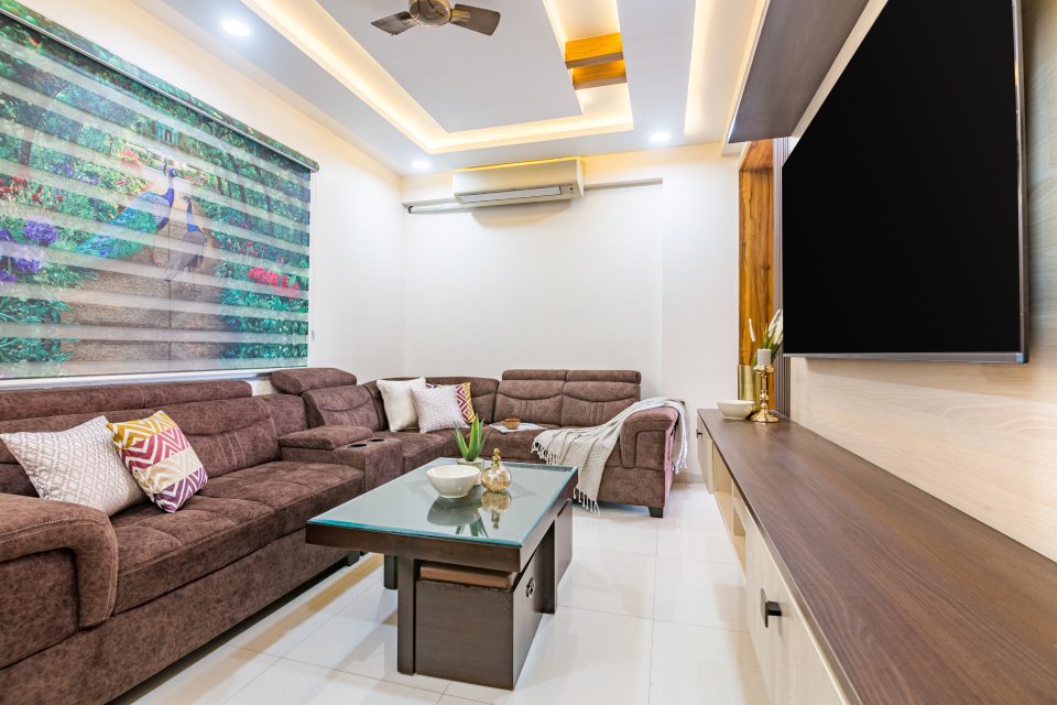 Compact Hall Interior Design With Overhead Lighting | Livspace
