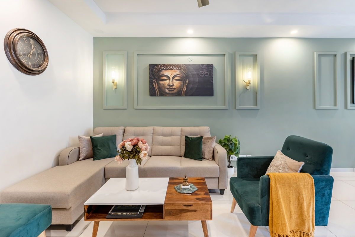 Living Room Interior Design with A Wooden Center Table | Livspace