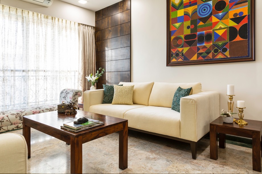 White And Brown Living Room Interior Design | Livspace
