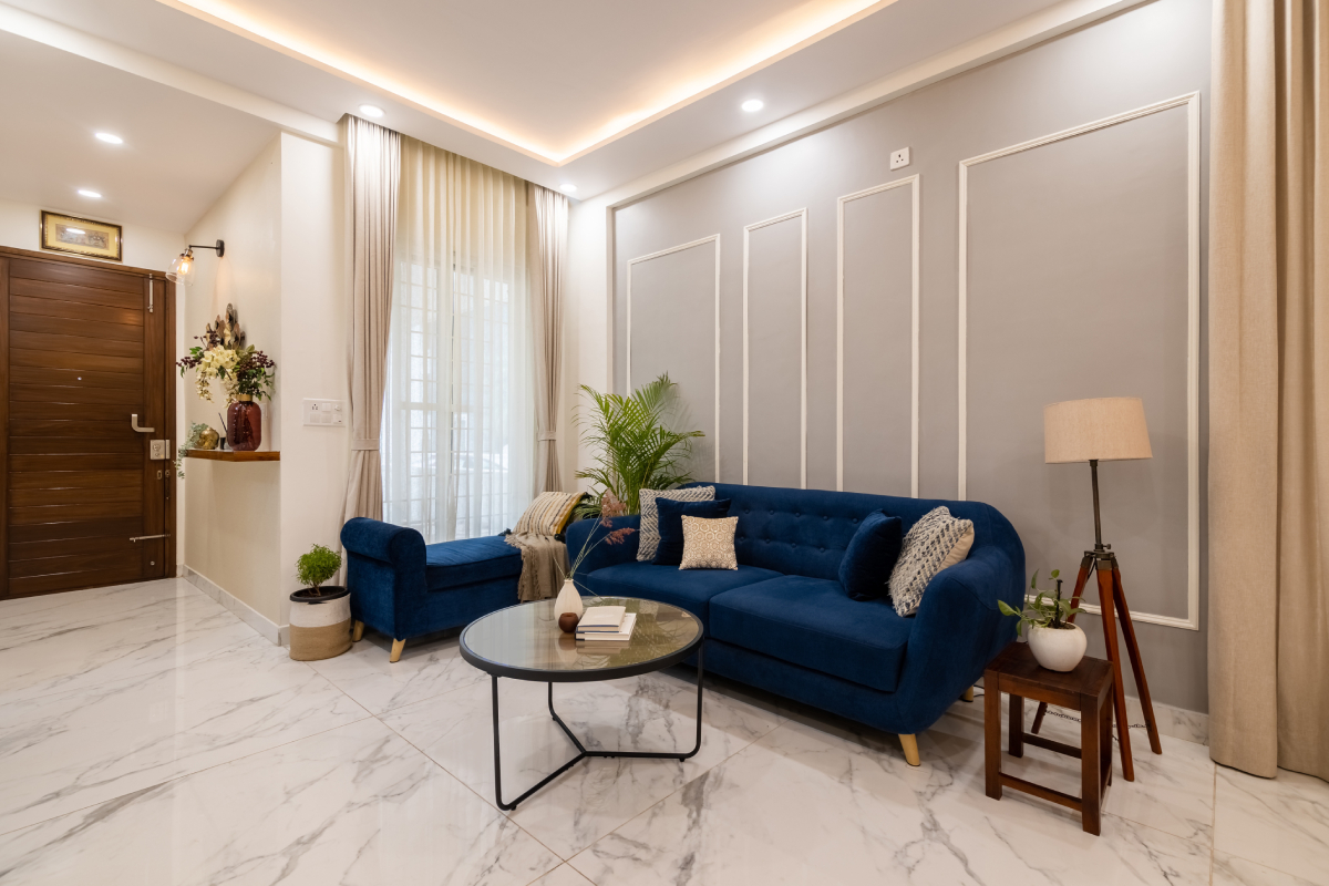 Drawing Room Design With Wall Trims And Cornices | Livspace