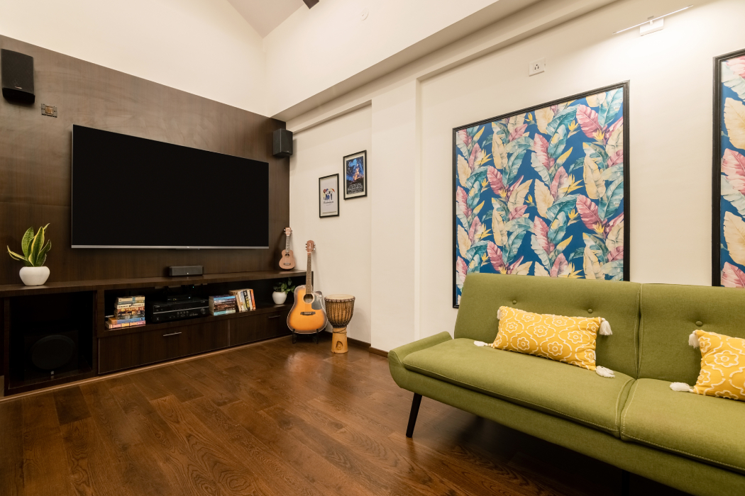 Drawing Room Design With Floral Wall Art | Livspace