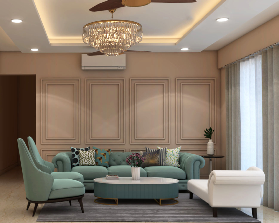 Dark Beige Wall Paint Design With Trims | Livspace