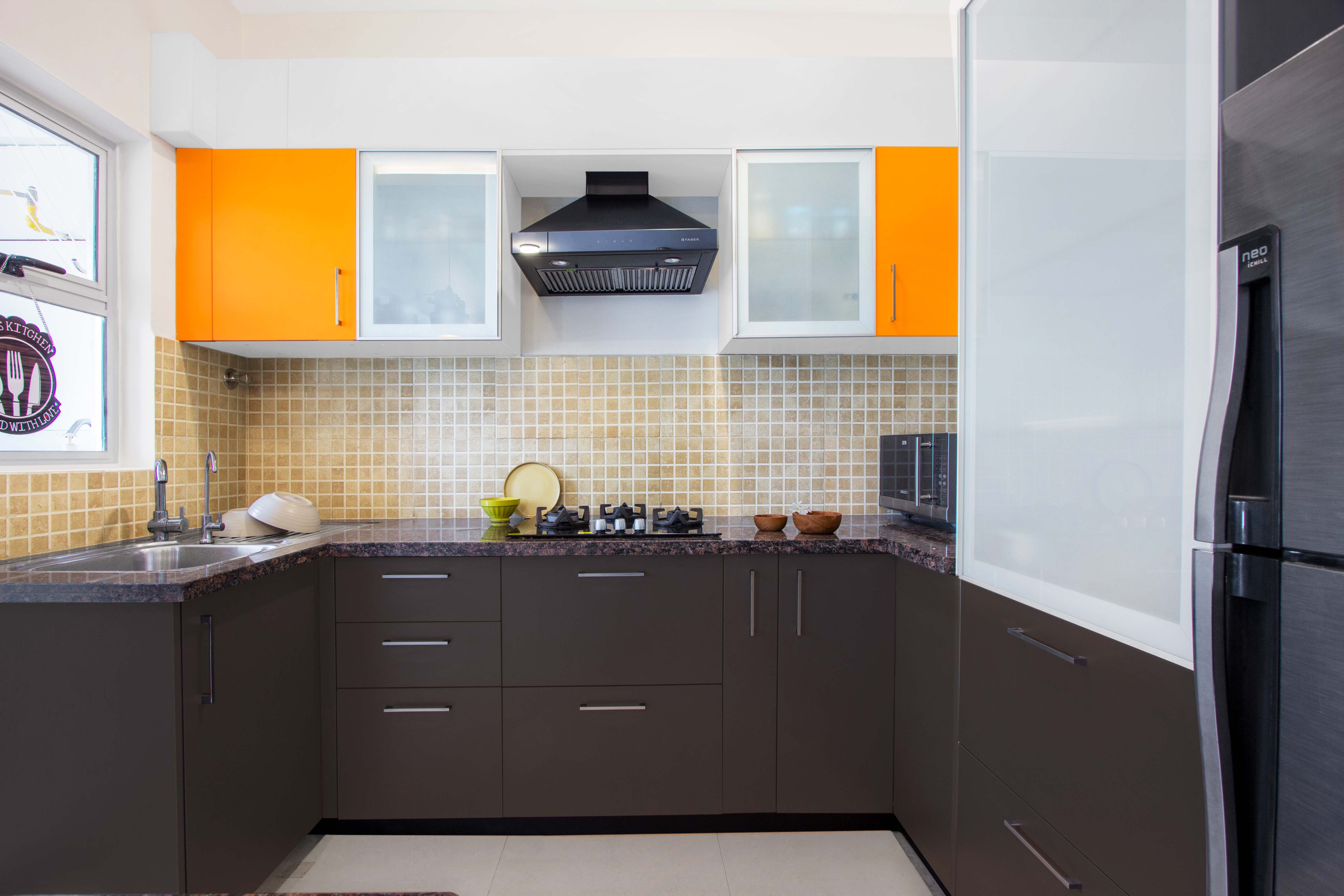 U-Shaped Modular Grey Kitchen Cabinet Design With White And Parakeet ...