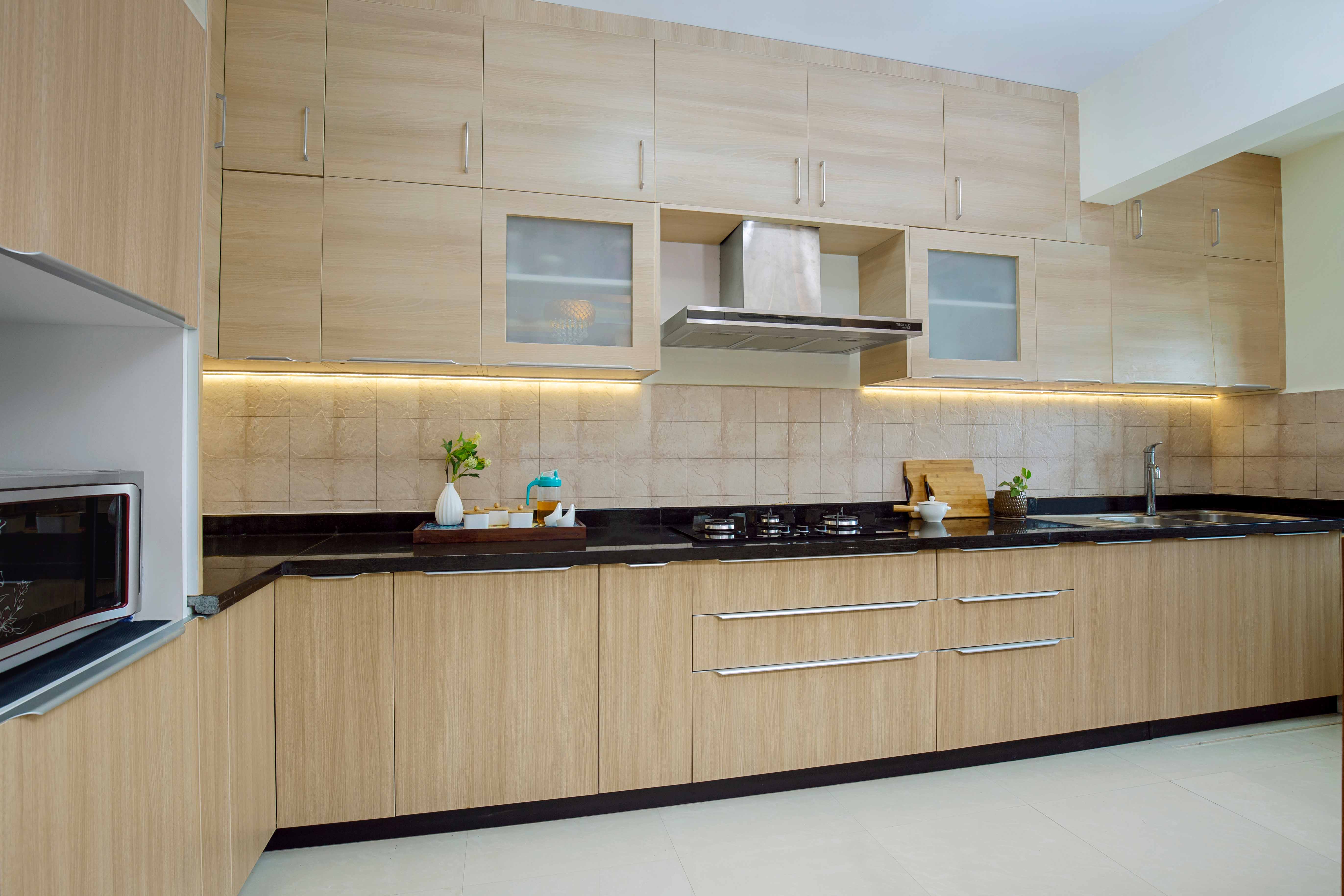 Modular Wooden L Shaped Kitchen Design With Scandinavian Aesthetics And ...