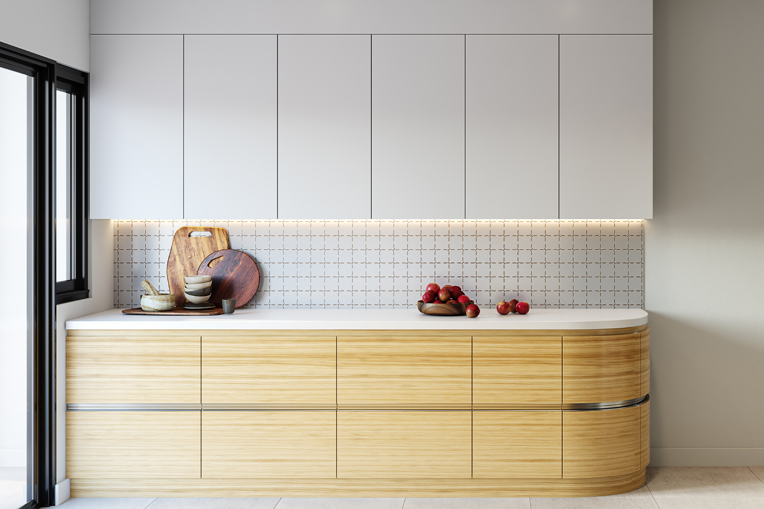 White And Wood Scandinavian Kitchen Design With 4Point Star Patterned