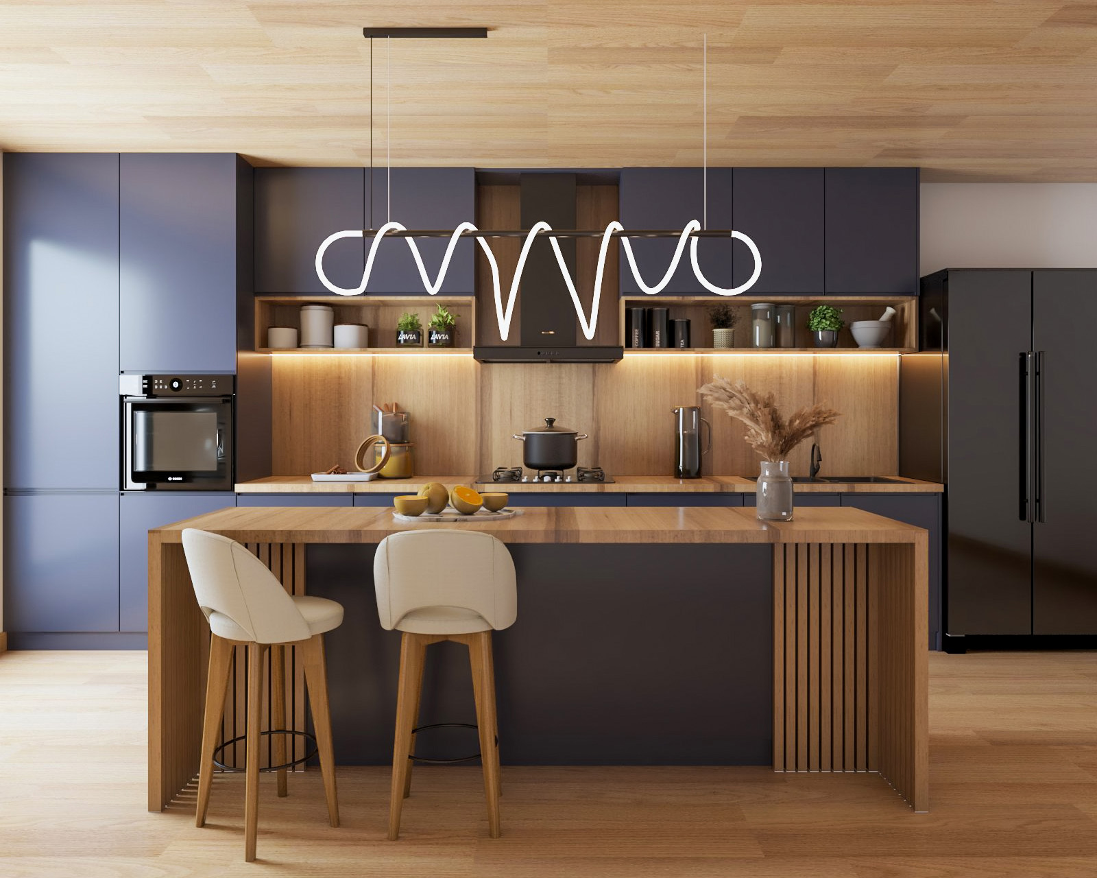 Kitchen Island Design With Blue And Wood Laminates And Kitchen Island ...