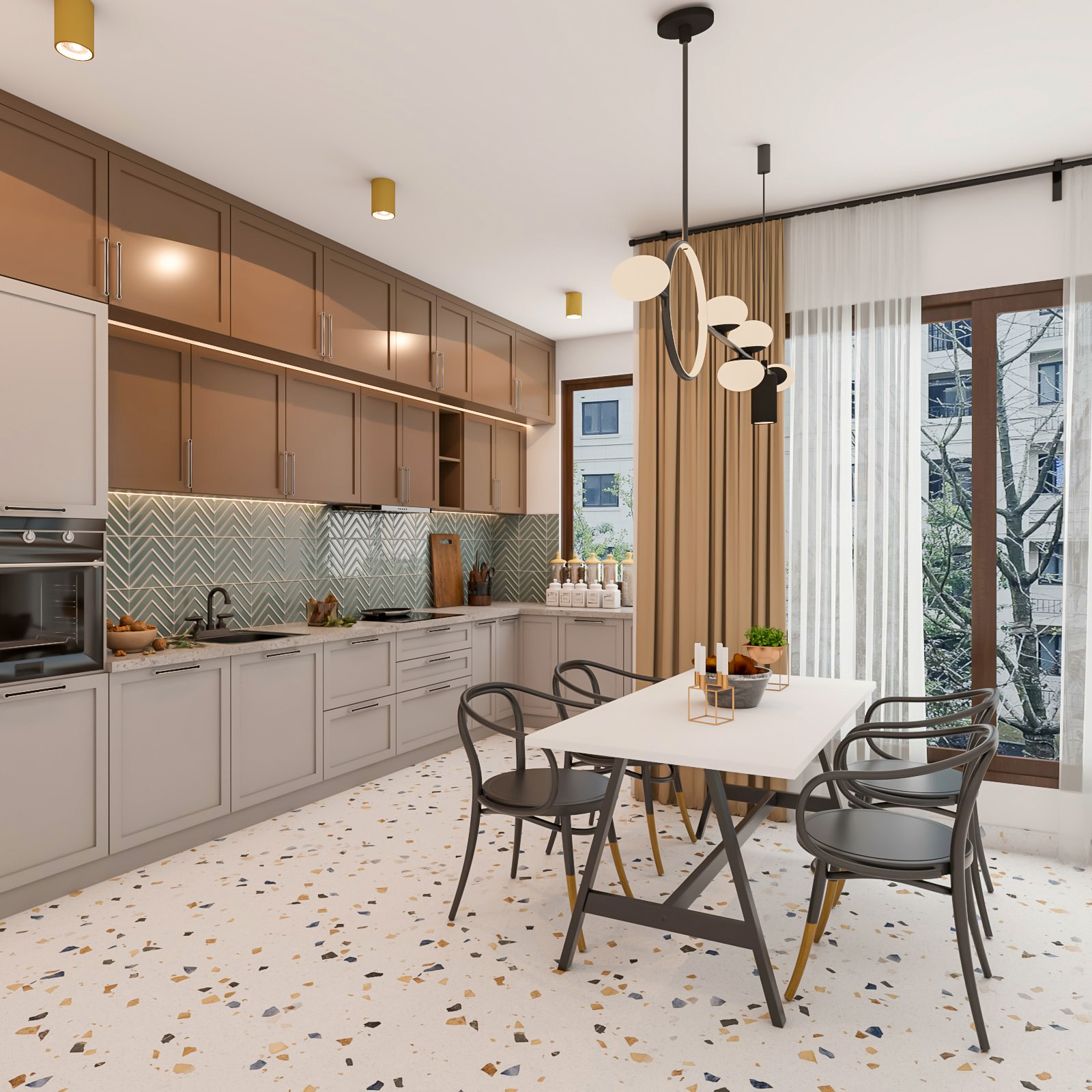 Opulent Salvia Pallida and Alche Corno Open Kitchen Design | Livspace
