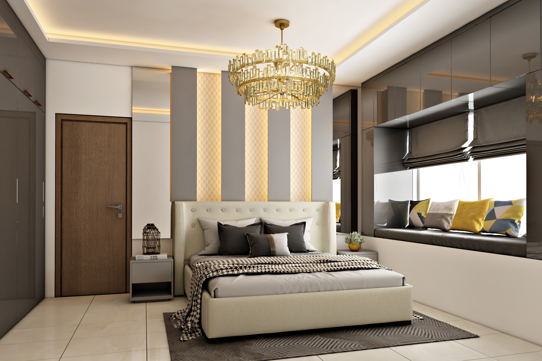 Grey And Beige Wall Design With Wall Panels And Diamond-Shaped ...