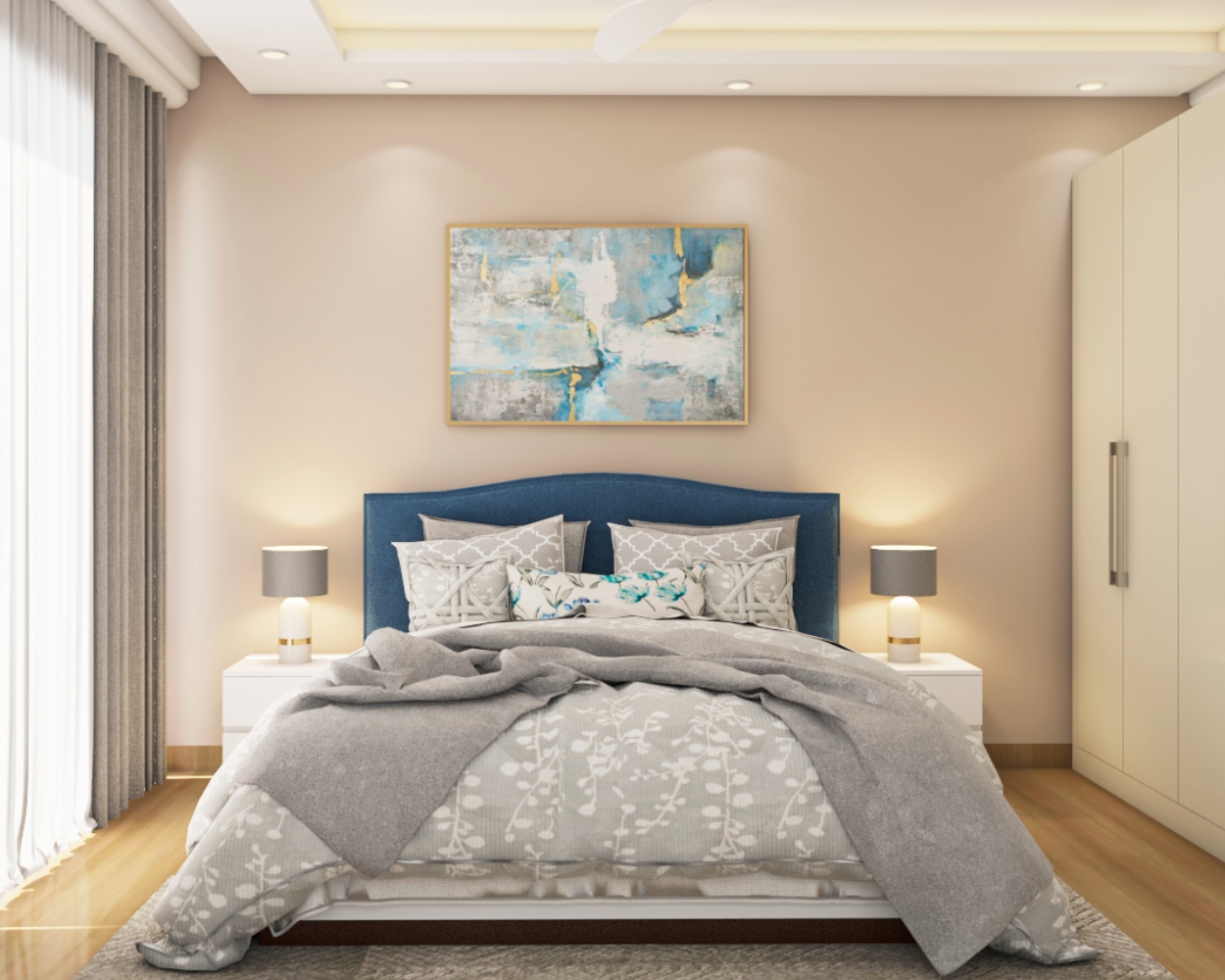 Beige Bedroom Wall Paint Design With Wall Art | Livspace