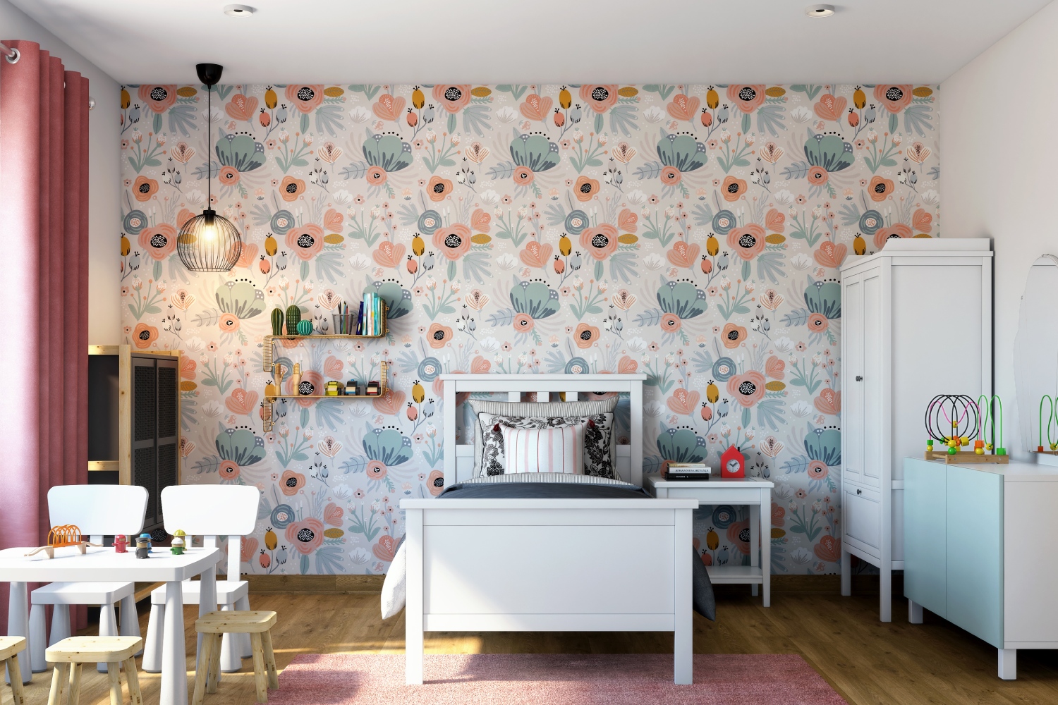 Floral Multicoloured Wallpaper Design For Kids Bedrooms | Livspace