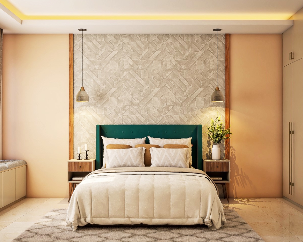 Grey And Wallpaper Design For Bedroom With Modern Aesthetics | Livspace