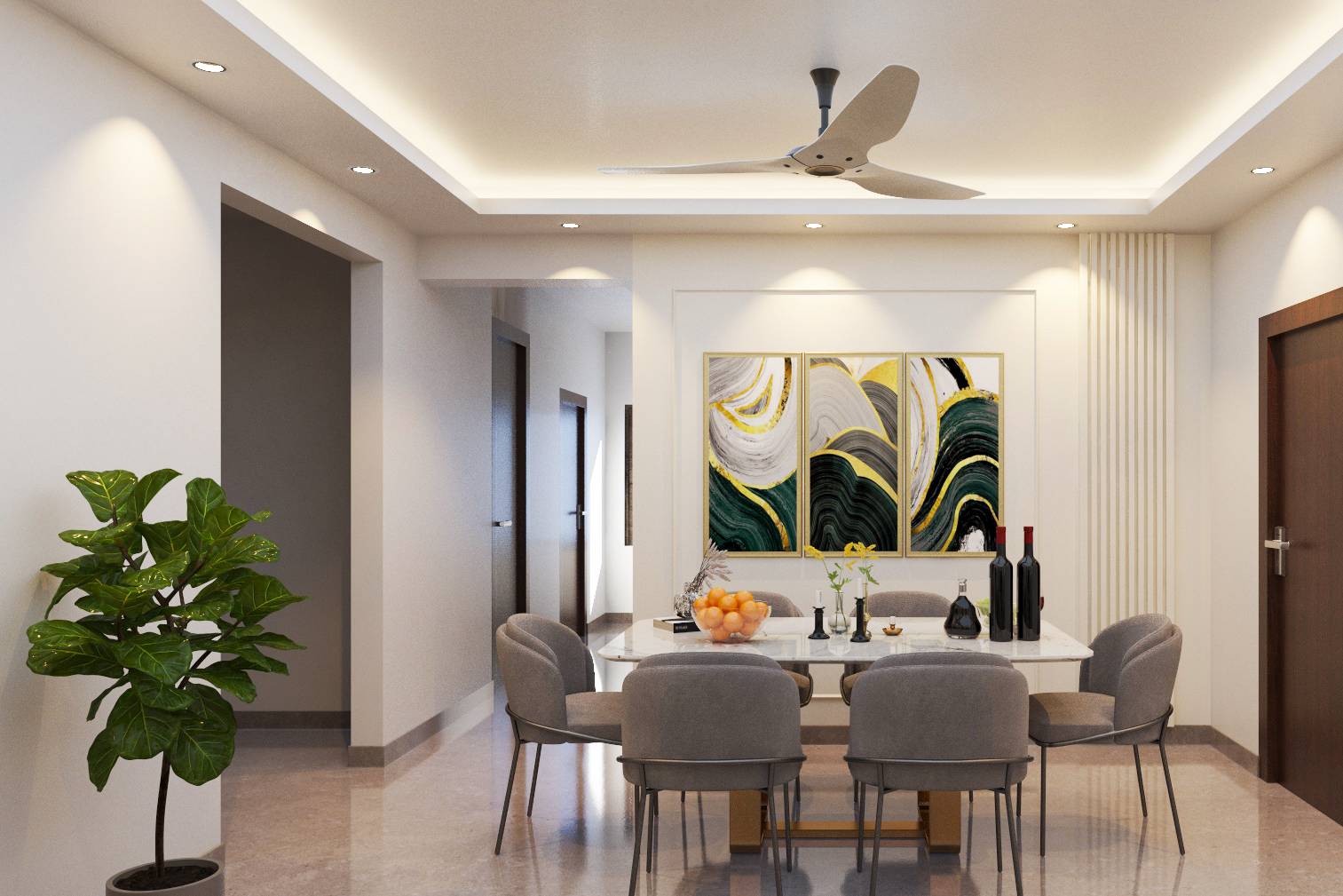Modern Dining Room Design With Marble And Grey Tones| Livspace
