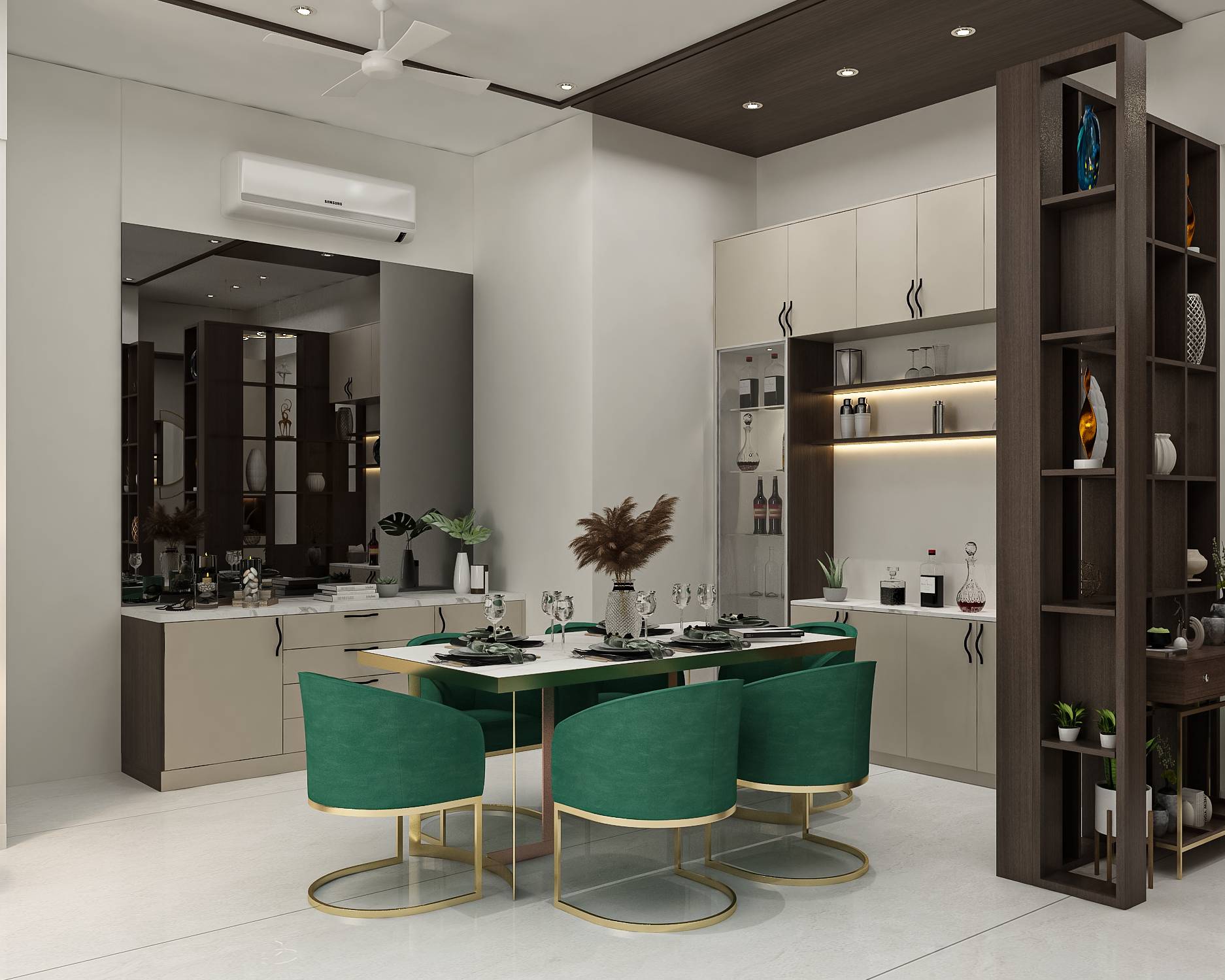 Spacious 6-Seater Dining Room Design With Cove Lighting | Livspace