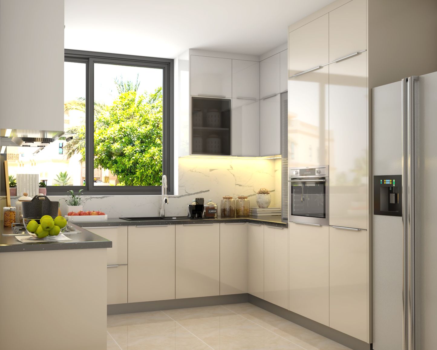 U-Shaped Kitchen Design With A Granite Countertop | Livspace