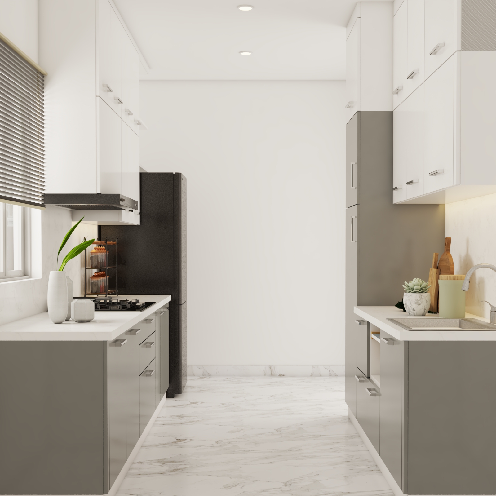 Grey And White Modern Kitchen Design | Livspace
