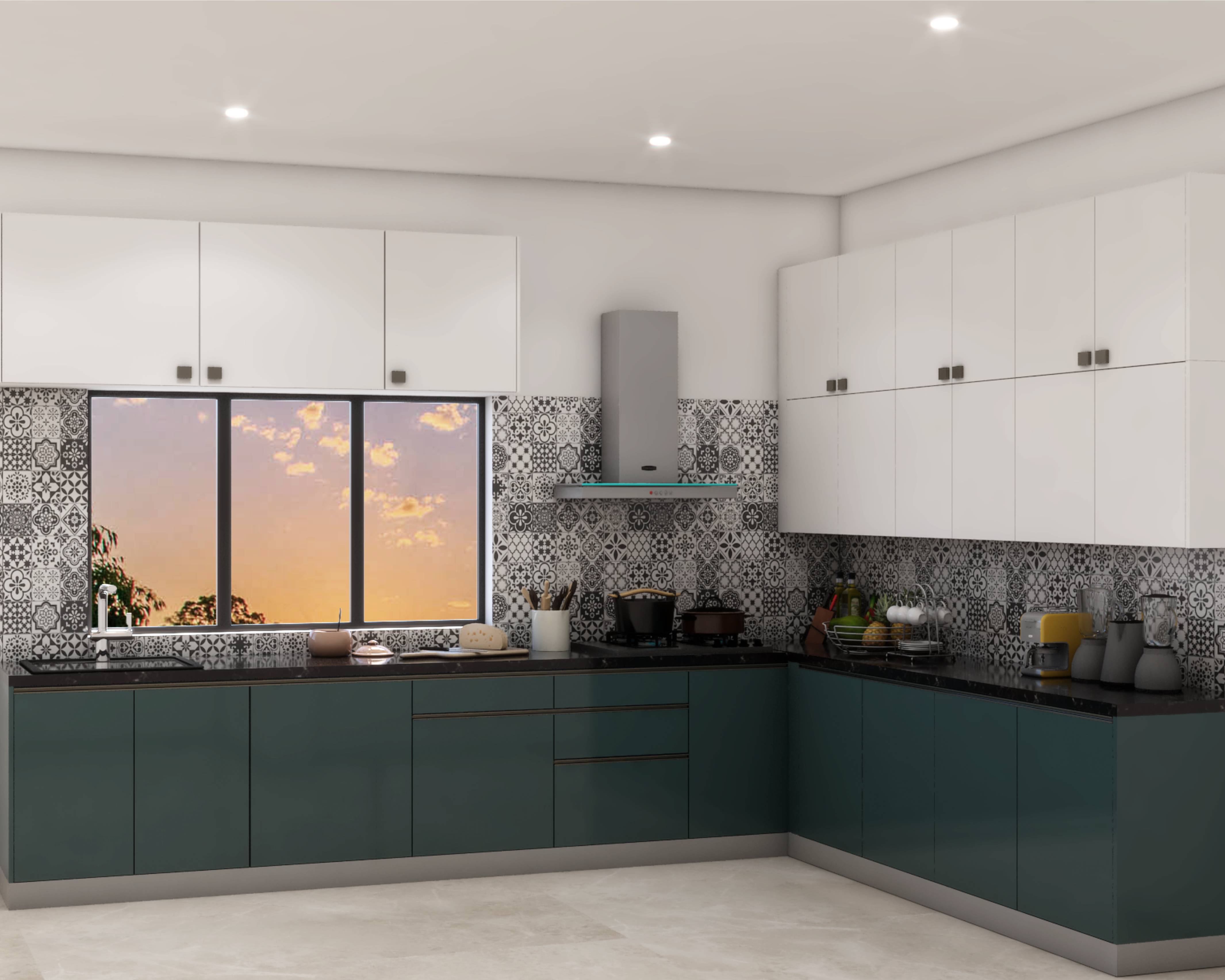 Spacious Kitchen Design With Dado Tiles | Livspace