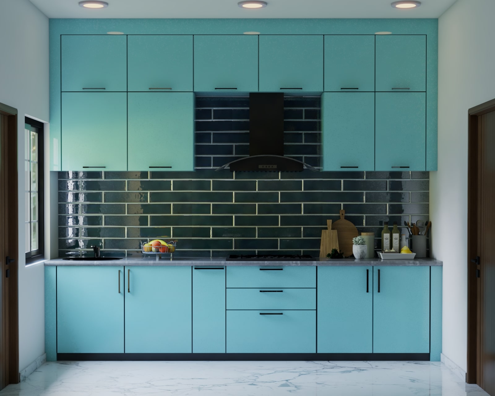 Compact Modular Kitchen Design In Blue | Livspace