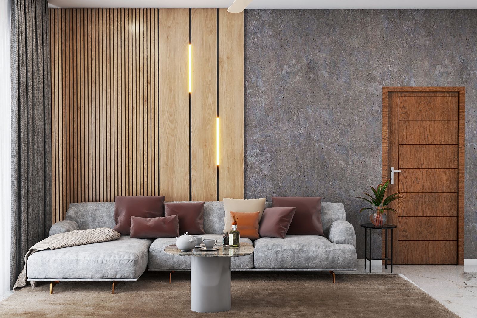 Image showcasing Contemporary Living Room Design With L-Shape Sofa | Livspace