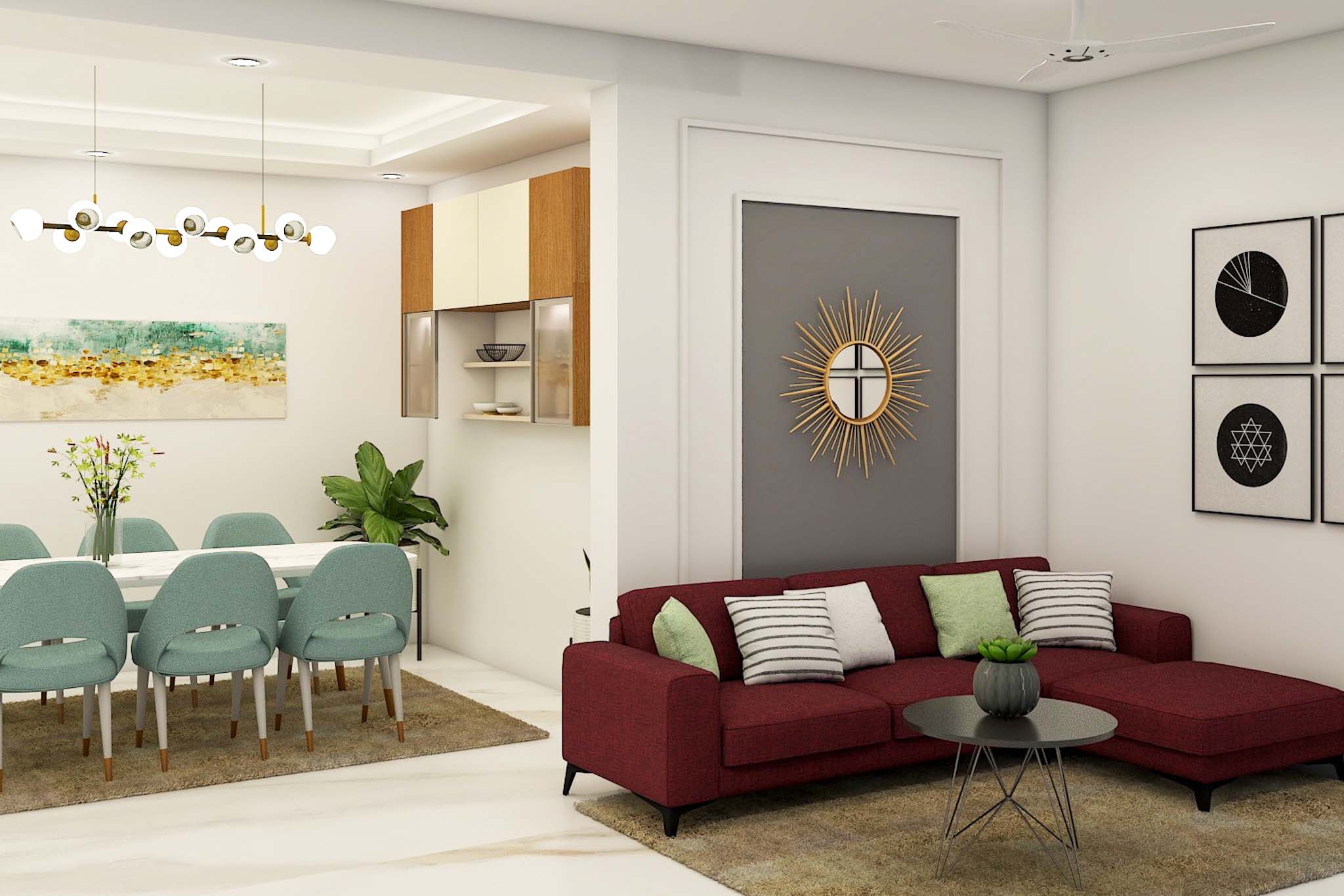 Compact Living Room Design With L-Shaped Sofa