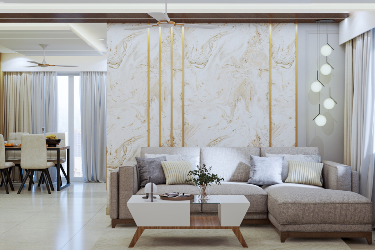 Compact Hall Interior Design With An Accent Wall Featuring Marble And ...