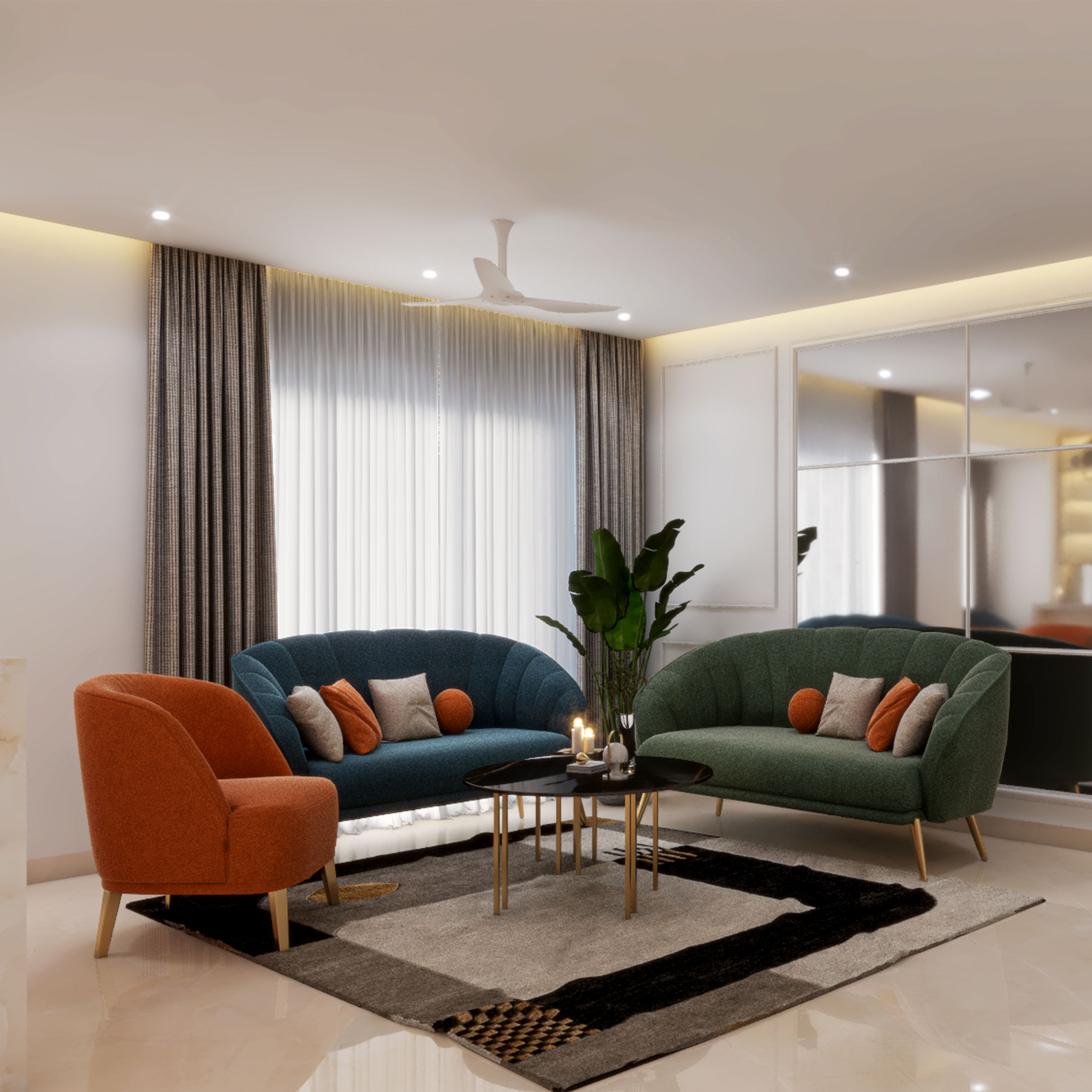 Spacious Living Room Design With An Orange Accent Chair | Livspace