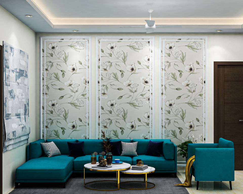 Living Room Design With Floral Wallpaper | Livspace