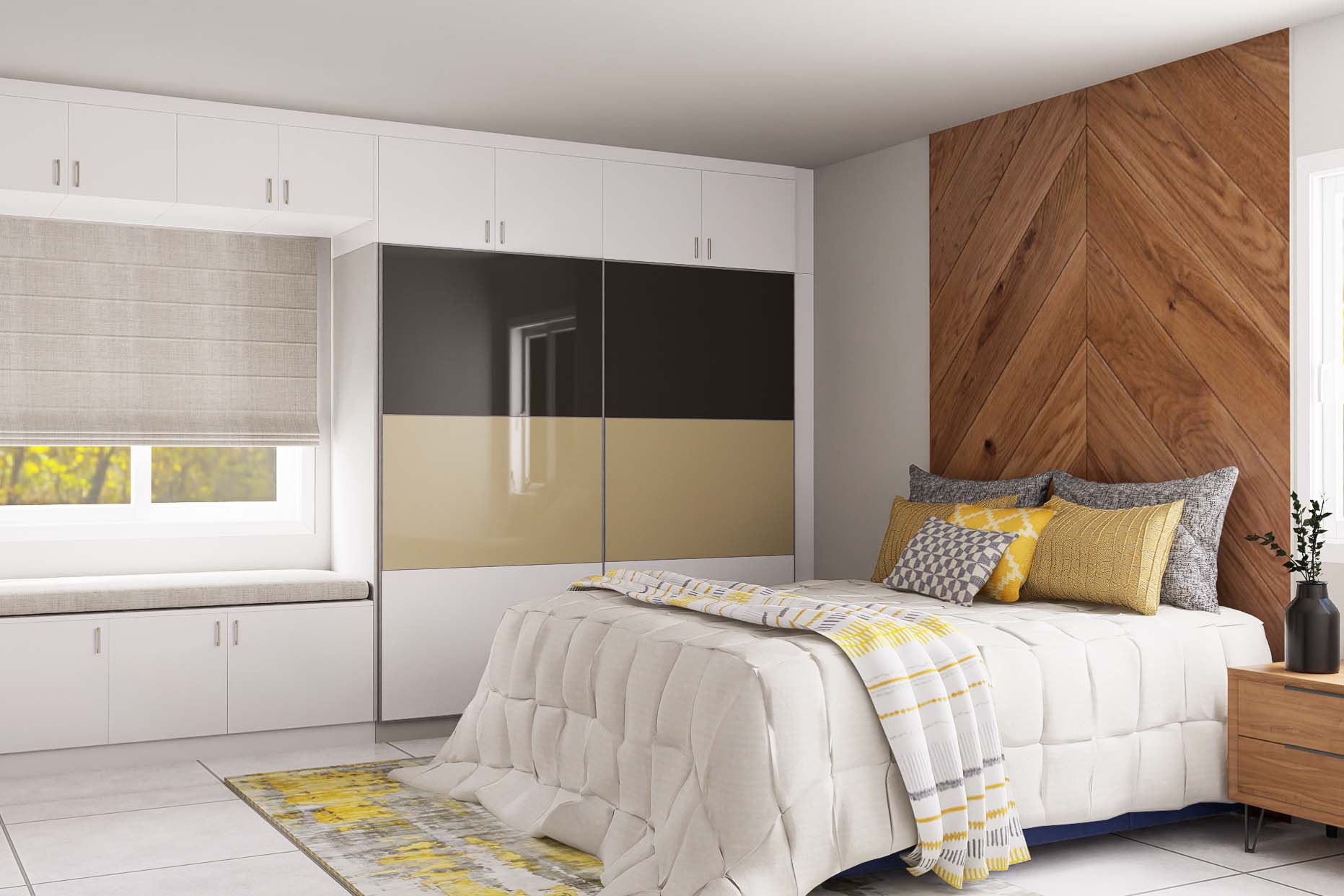 Master Bedroom Design With Wooden Wall Panelling | Livspace