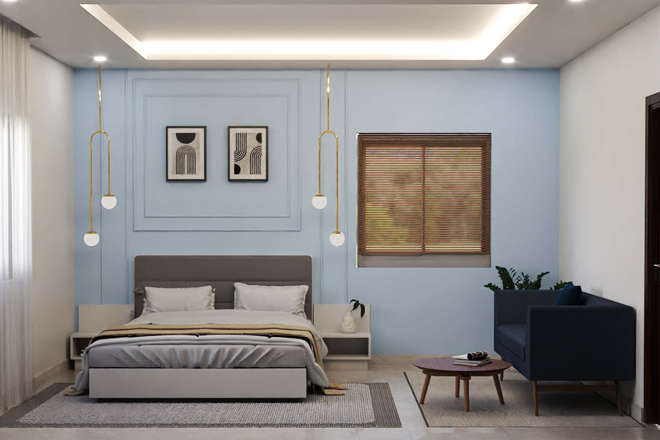 Spacious Bedroom Design With Ball Lights | Livspace