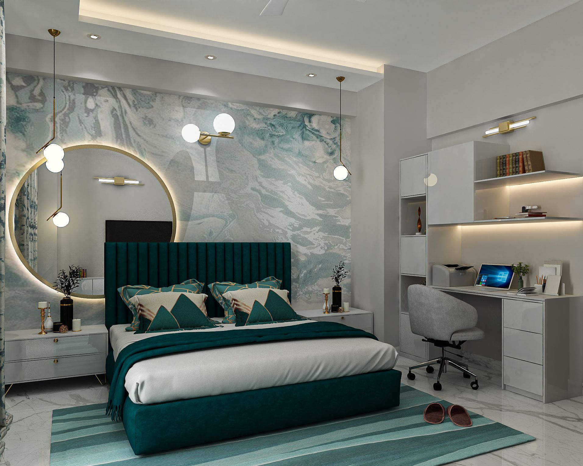 Master Bedroom Design With Hanging Lights | Livspace