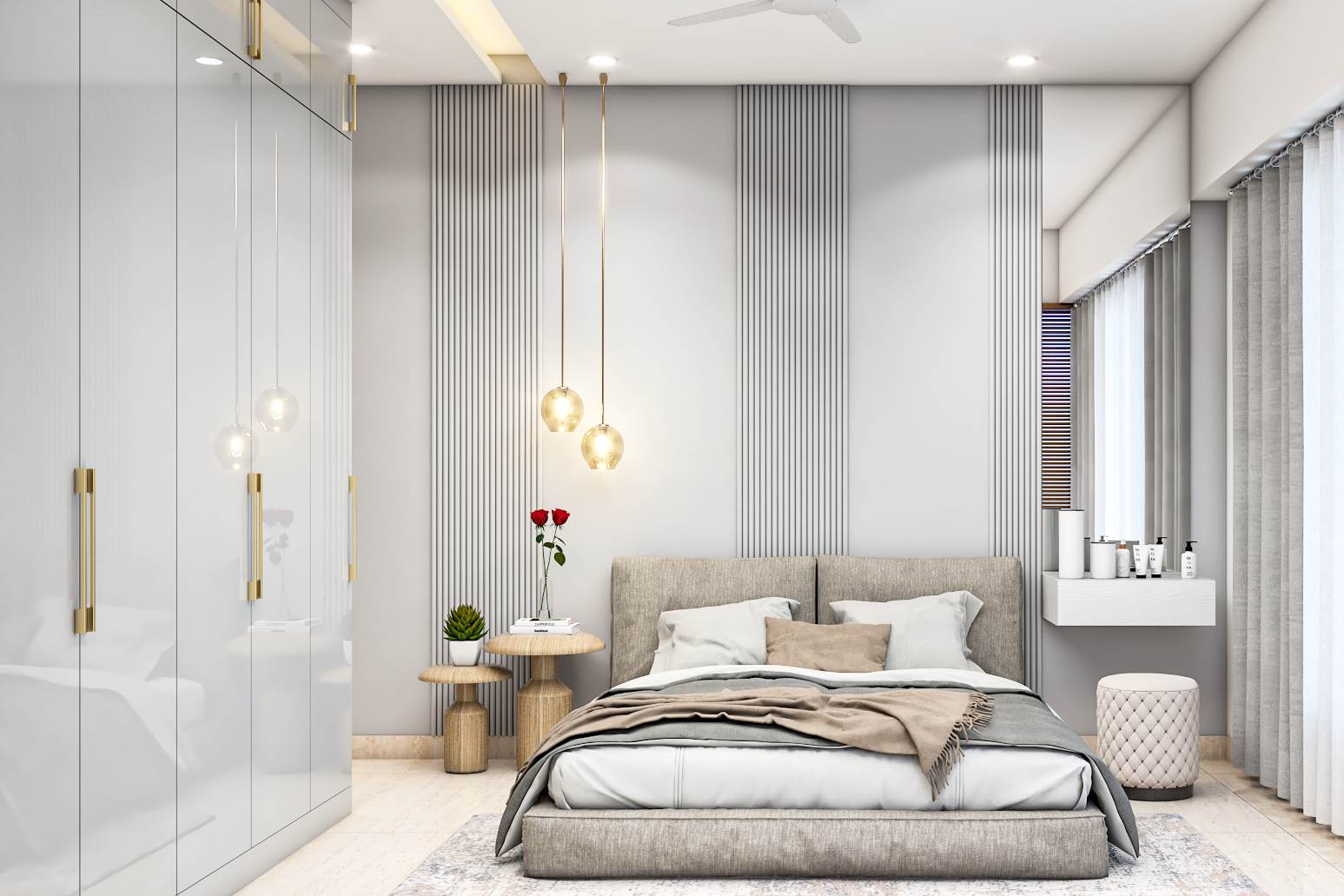 Spacious Bedroom Design With Wooden Side Tables | Livspace