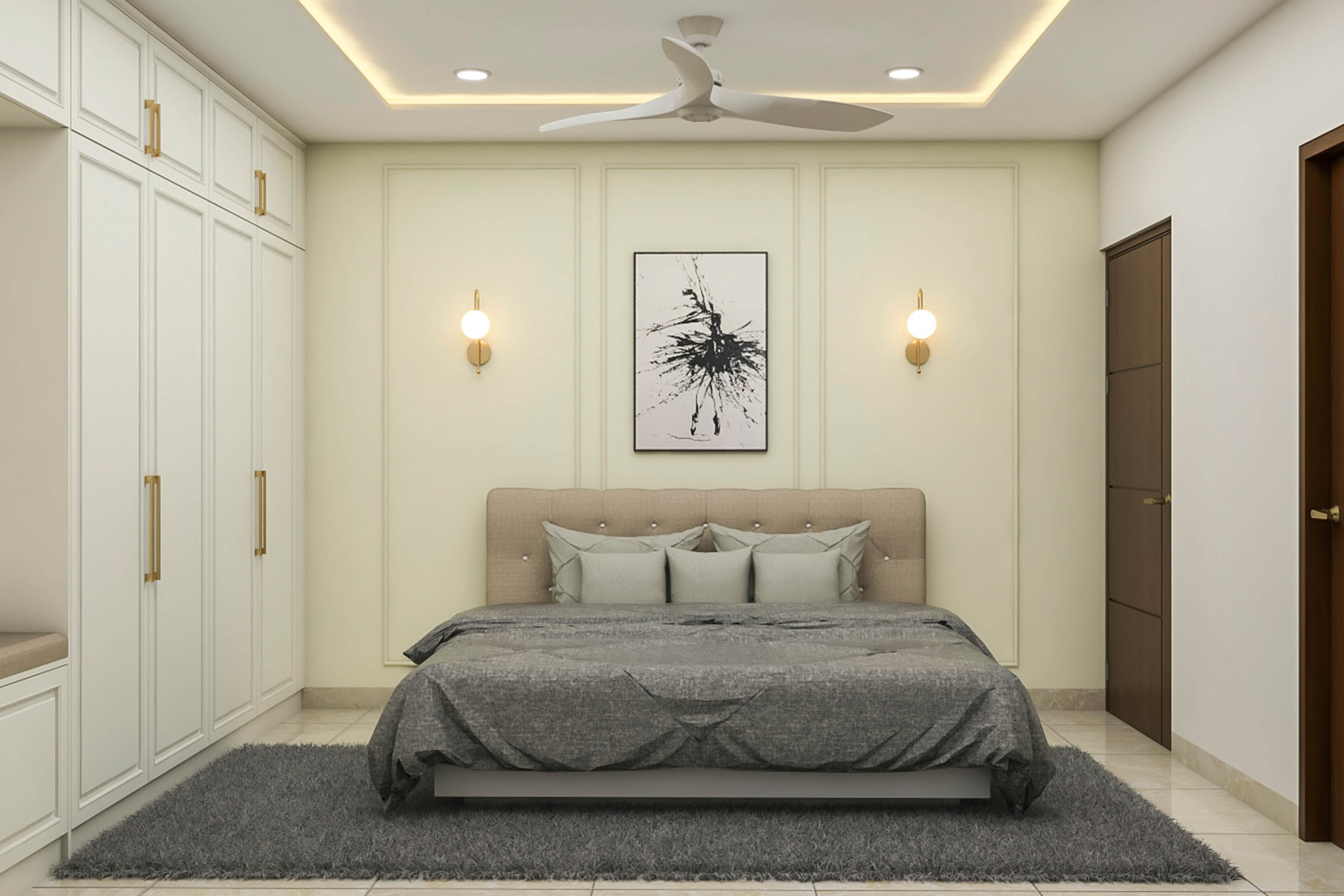 Spacious Bedroom Design With Wall-Mounted Lamps | Livspace