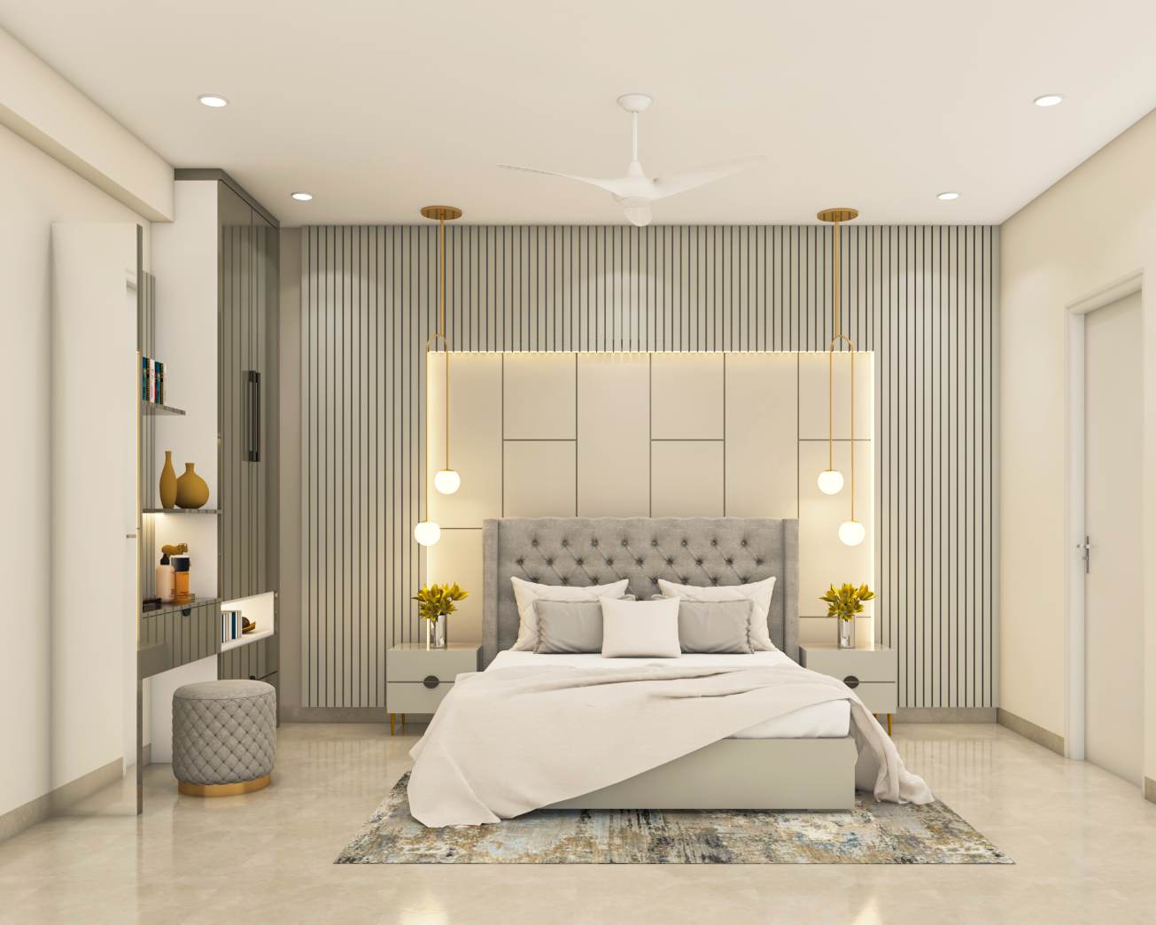 Spacious Bedroom Design With LED And Pendant Lights | Livspace