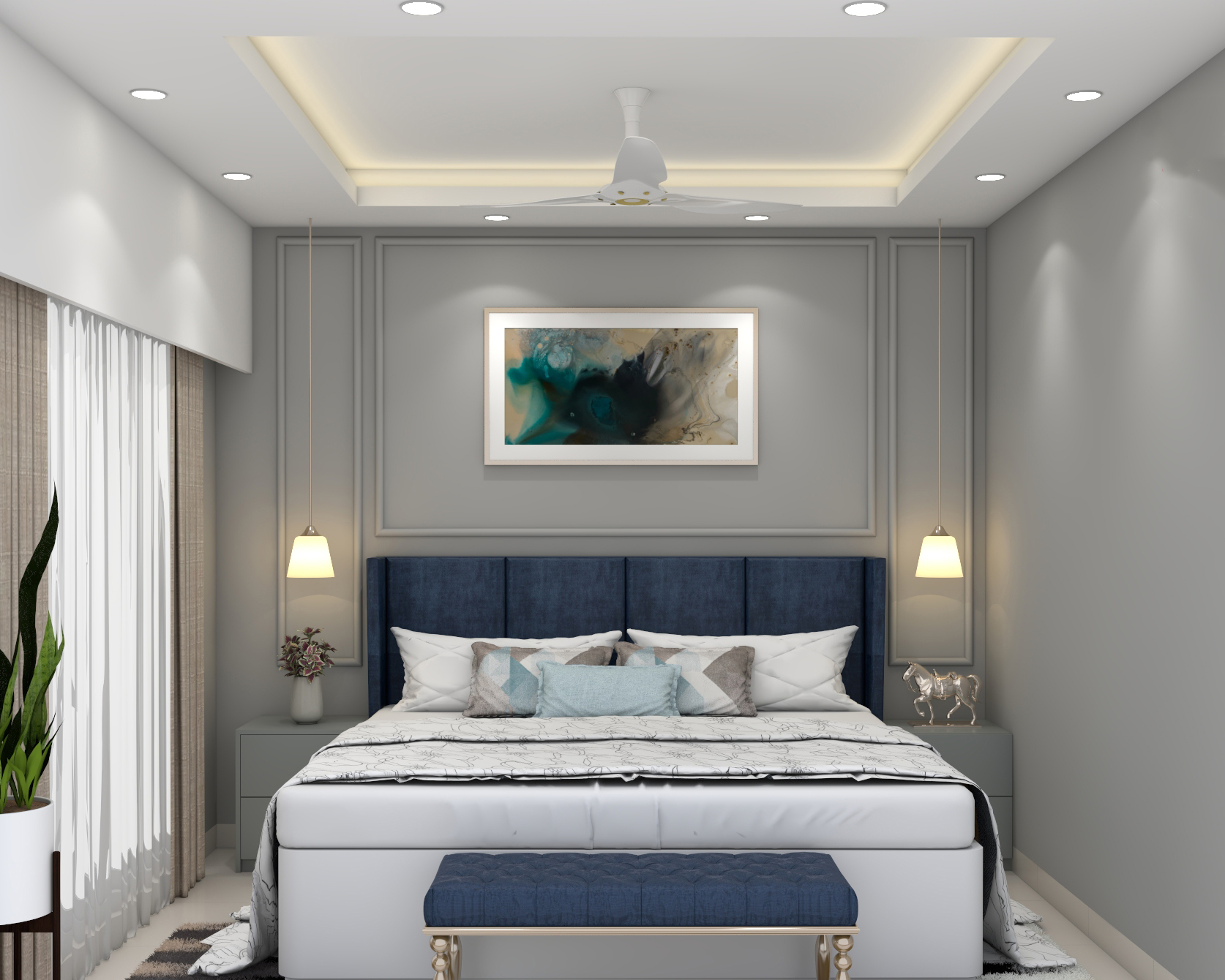 Luxury Guest Bedroom Design With Grey Wall Accents | Livspace