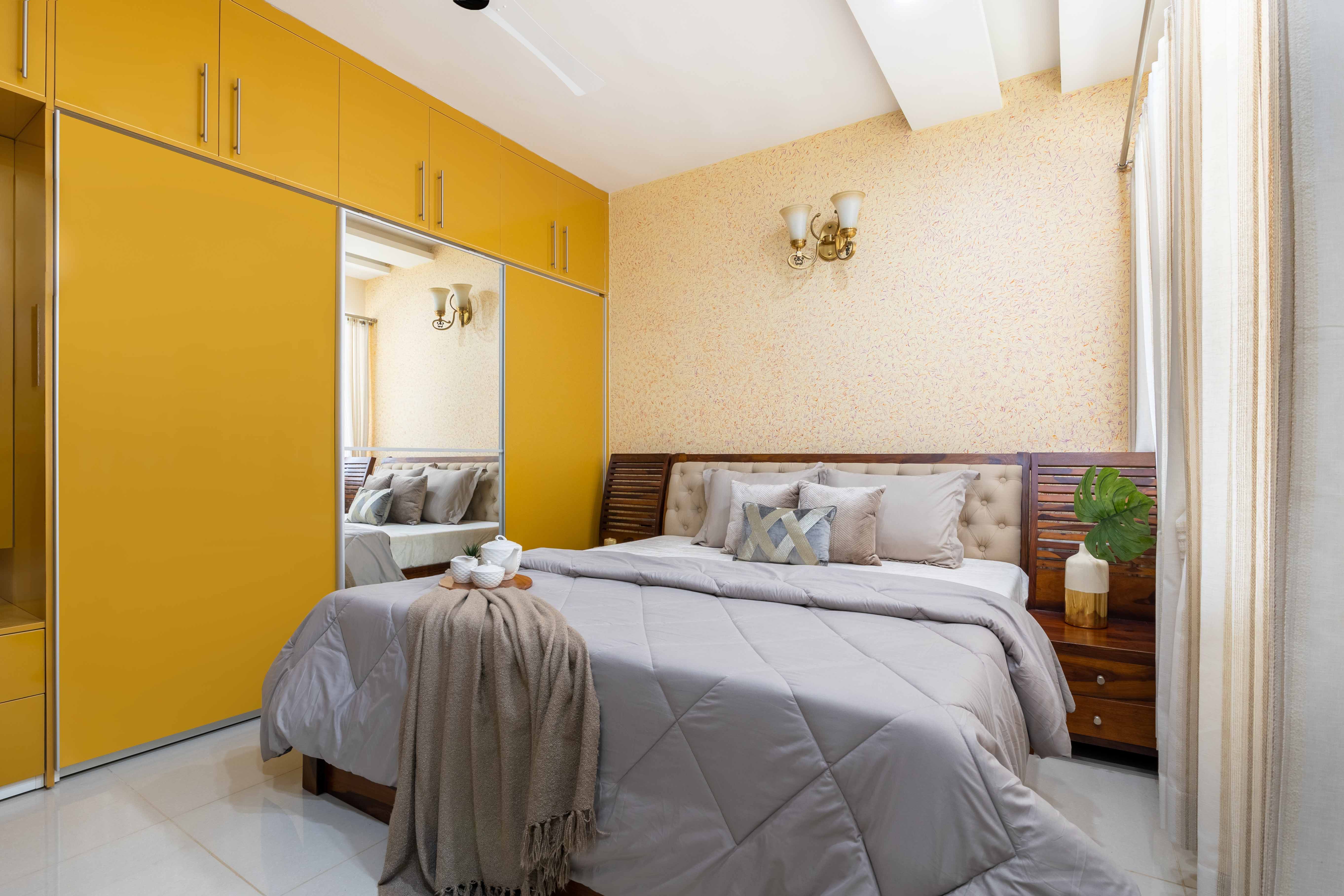 2-BHK Flat In Bangalore With Spacious Brown Marble Bathroom | Livspace