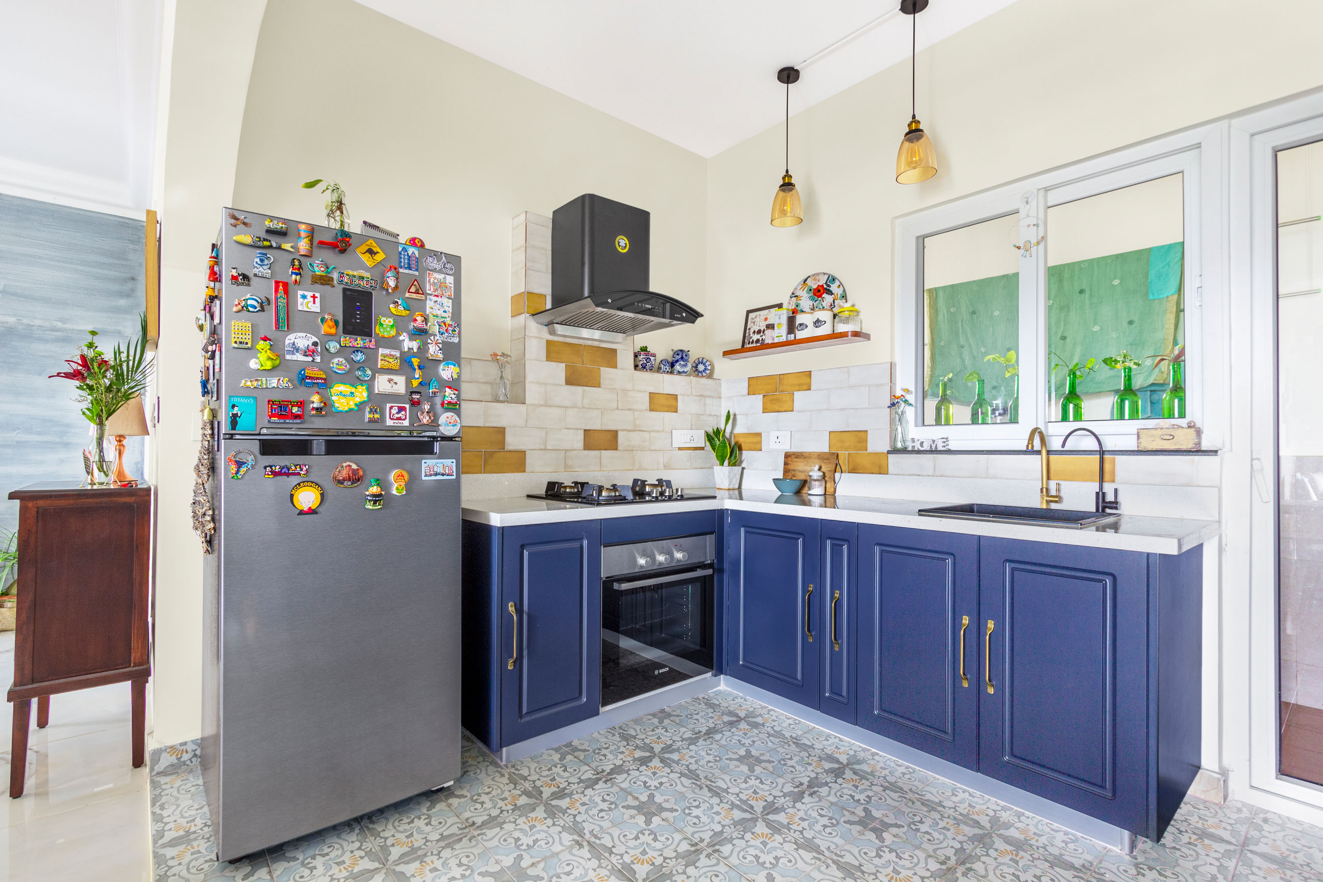 Wave Blue Modular L Shaped Kitchen Design | Livspace