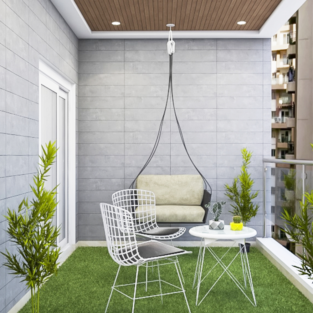 Balcony Design With Grey Textured Wall Cladding | Livspace