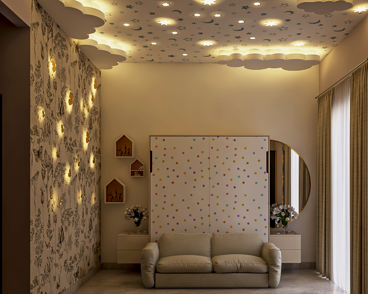 Cloud Shaped Plus-Minus POP Ceiling Design | Livspace