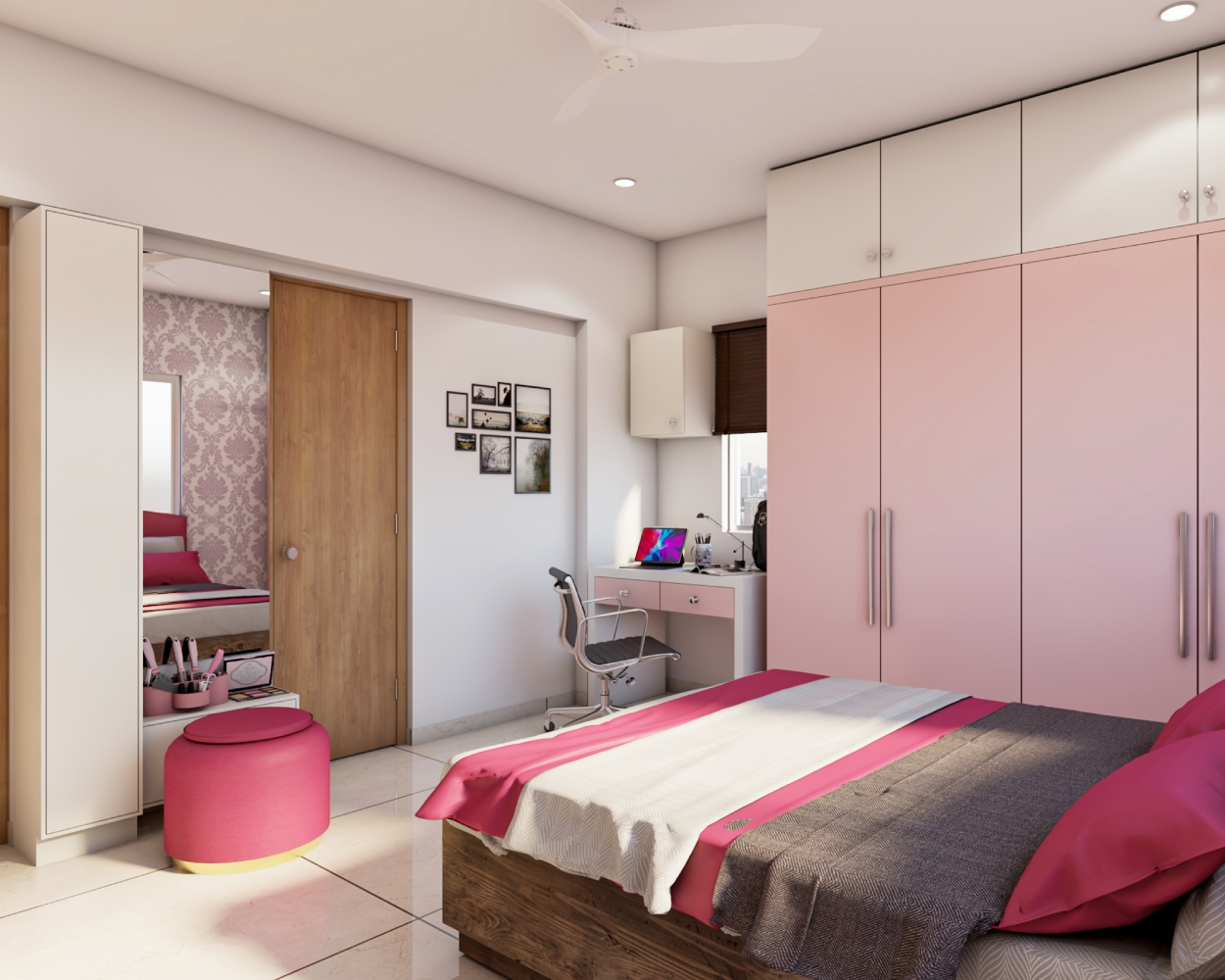 Master Bedroom Design With Pink Interiors | Livspace