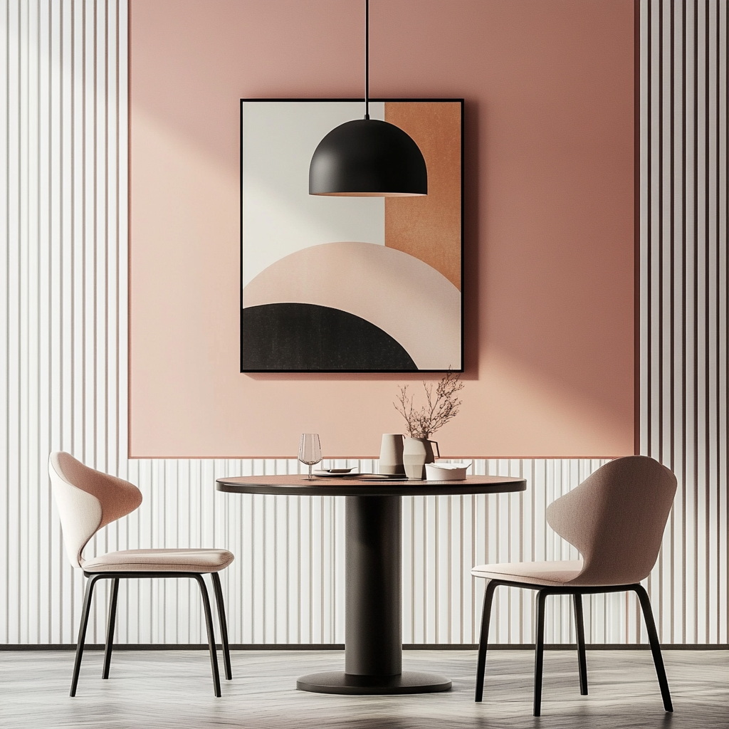 Dining Room Design with Contemporary Fluted Panels, Black Tabletop, and ...
