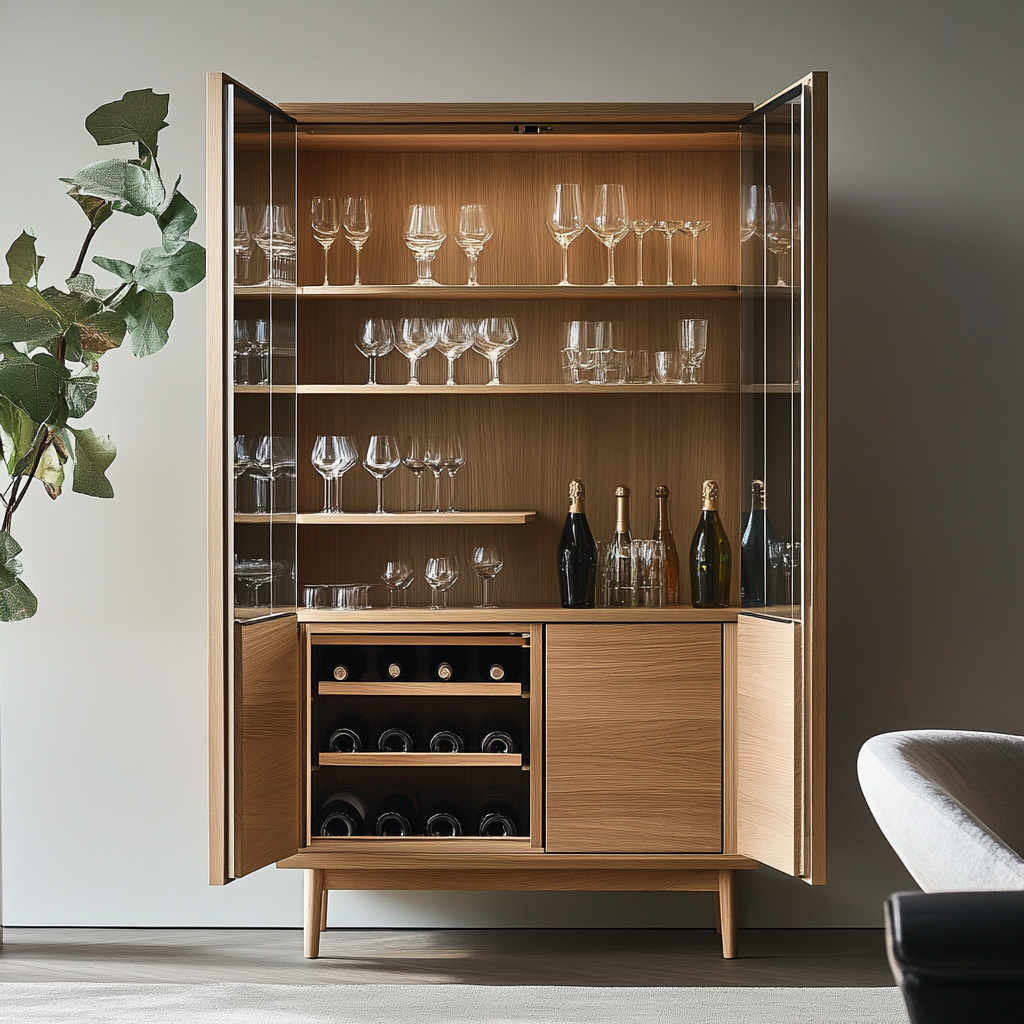 Home Bar Design in Contemporary Persian Walnut with Wine Racks and ...