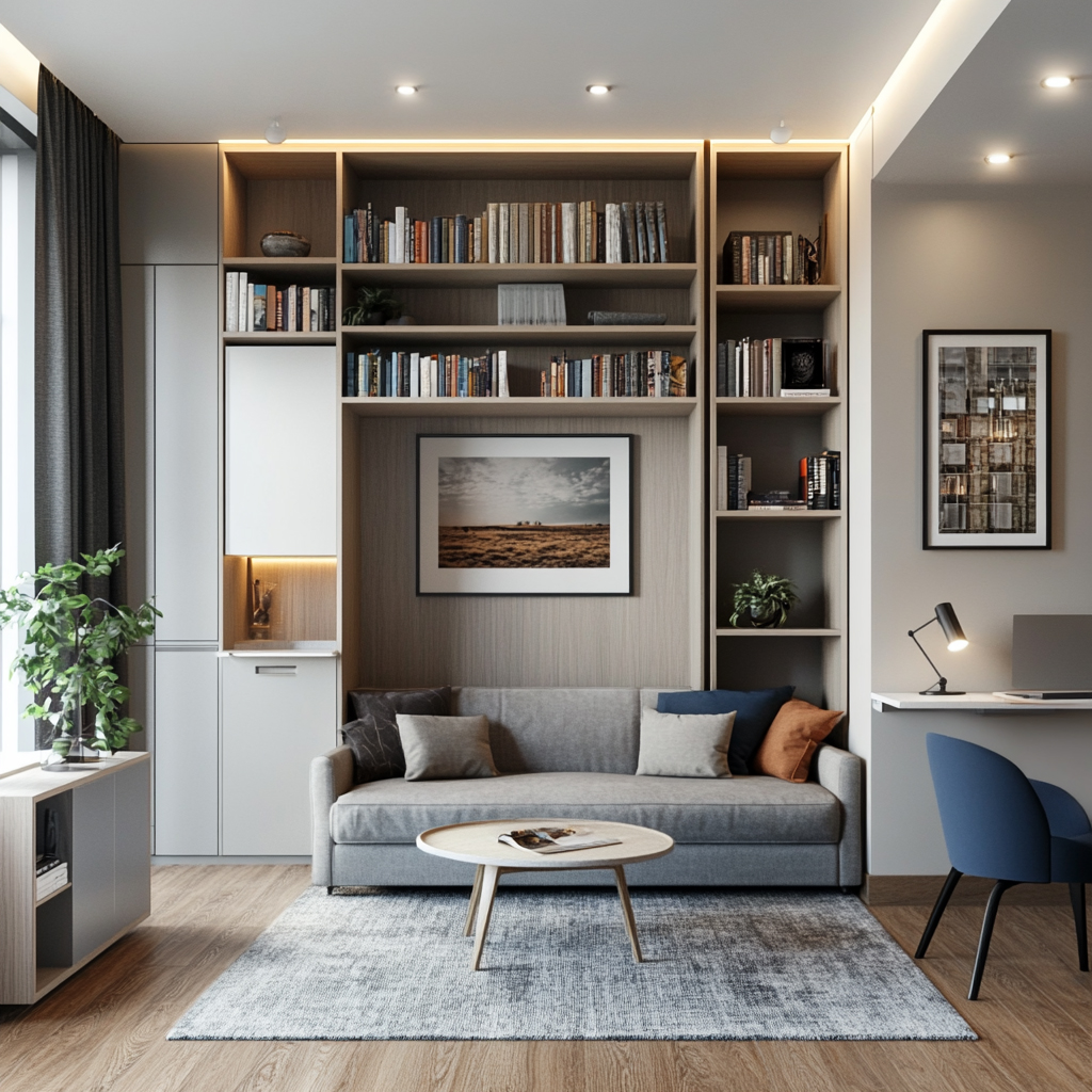 Visual Reference: Space Saving Living Room Design With Sofa And Ample Wall